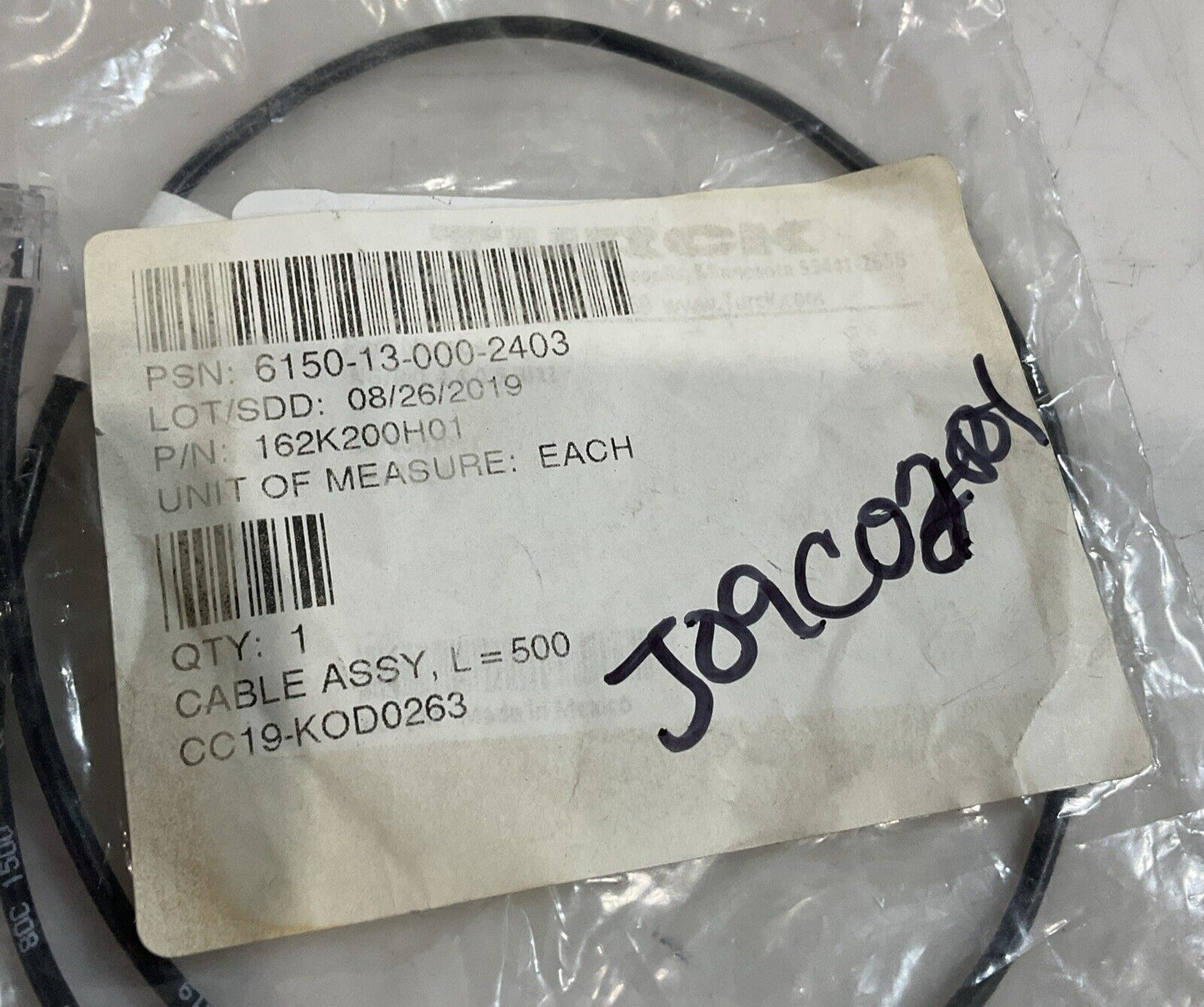TURCK 162K200H01 ID# U-17614 CABLE ASSEMBLY 150V U3S