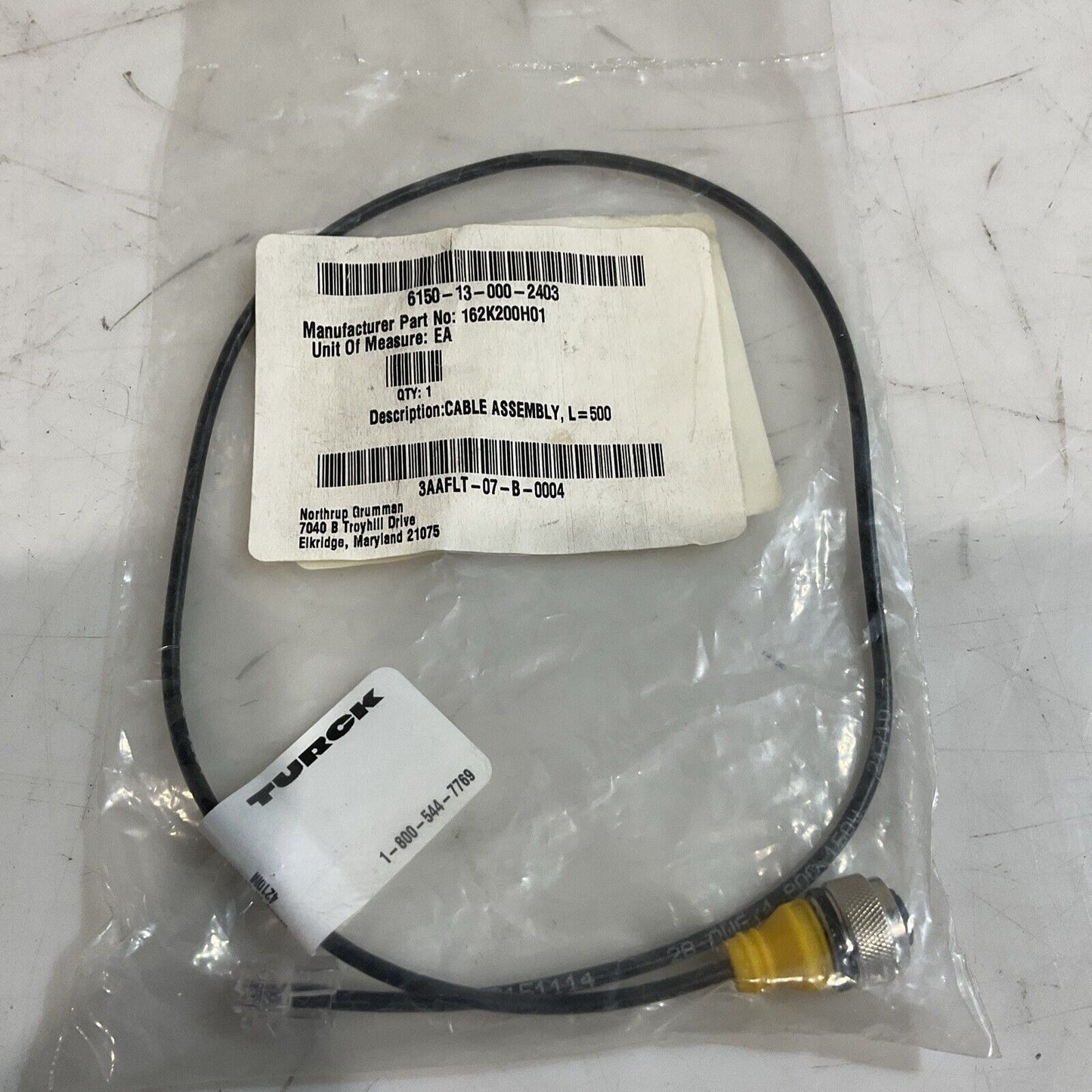 TURCK 162K200H01 ID# US-17248 CABLE ASSEMBLY 150V U3S