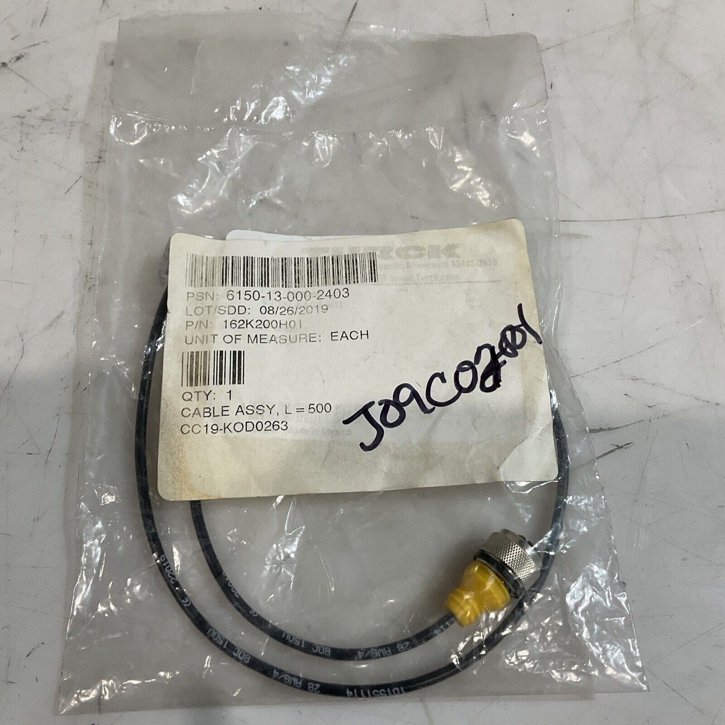TURCK 162K200H01 ID# U-17614 CABLE ASSEMBLY 150V U3S