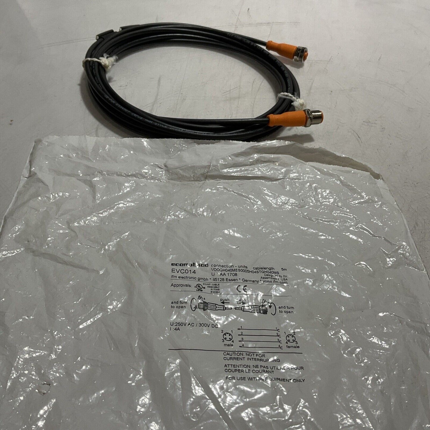 ECOMOT 400 EVCO14 CABLE ASSMBLY FITTING CONNECTOR E191684 250V 300DC QTY 3 U3S