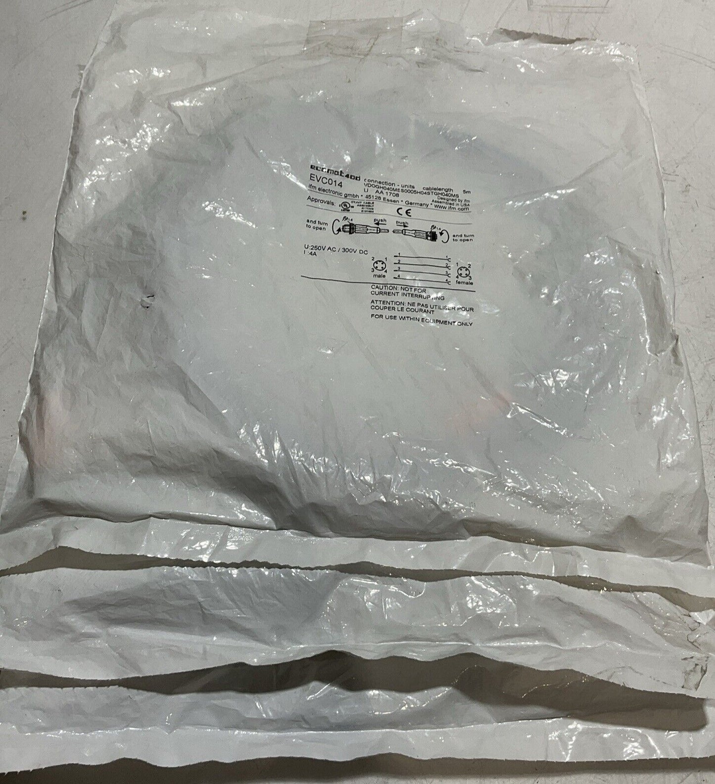 ECOMOT 400 EVCO14 CABLE ASSMBLY FITTING CONNECTOR E191684 250V 300DC QTY 3 U3S