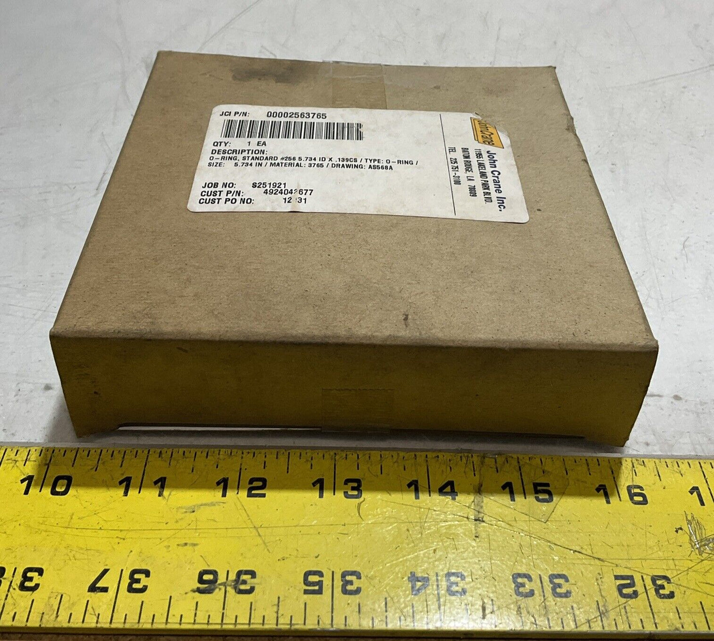 JOHN CRANE 00002567365 O-RING STANDARD #2565.734 ID X 139CS DRAWING AS568A U3S