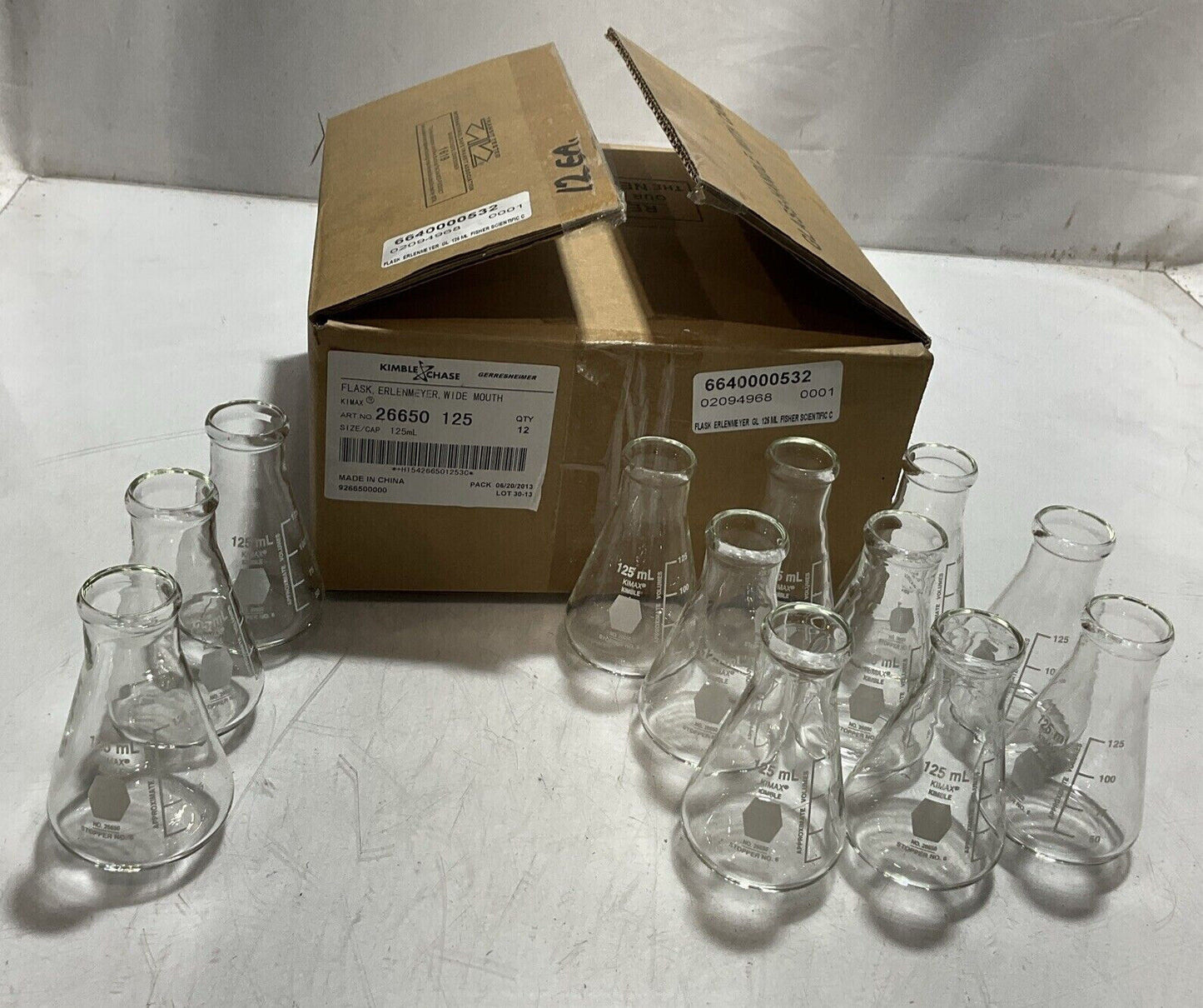KIMBLE CHASE 26650 FISHER SCIENTIFIC-ERLENMEYER WIDE MOUTH FLASK 125ML QTY12 373