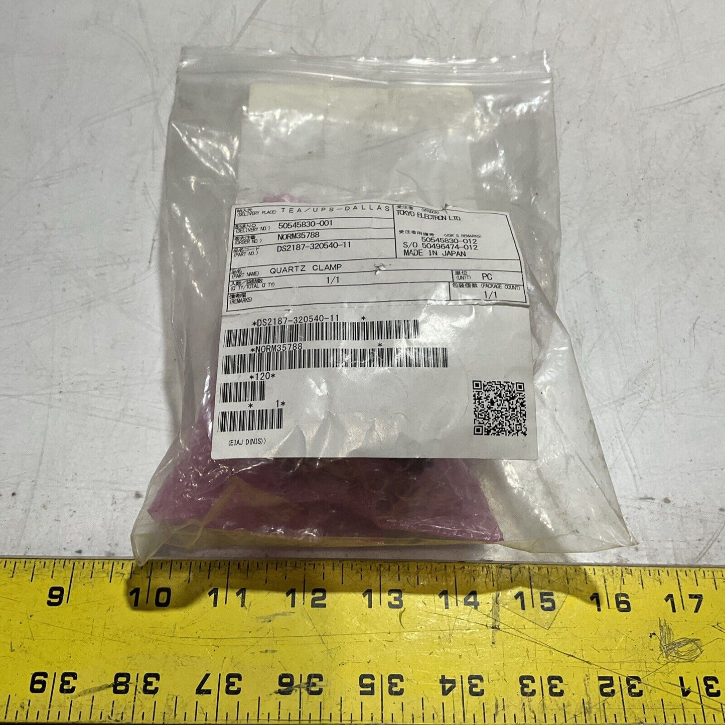 TOKYO ELECTRON DS2187-320540-11/W0289 QUARTZ CLAMP U3S