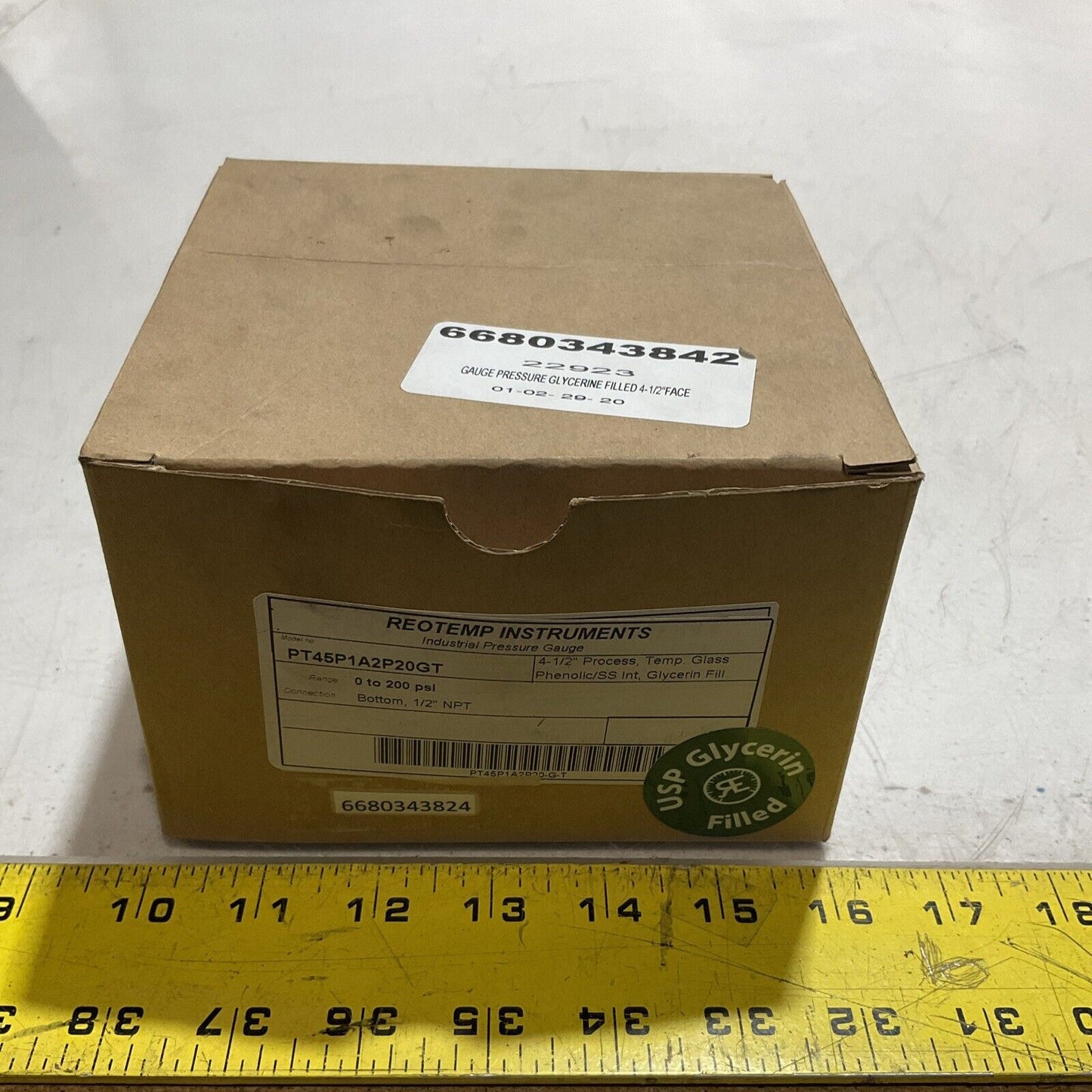 REOTEMP INSTRUMENTS PT45P1A2P20GT GAUGE PRESSURE GLYCERERINE FILLED 4-1/2 373