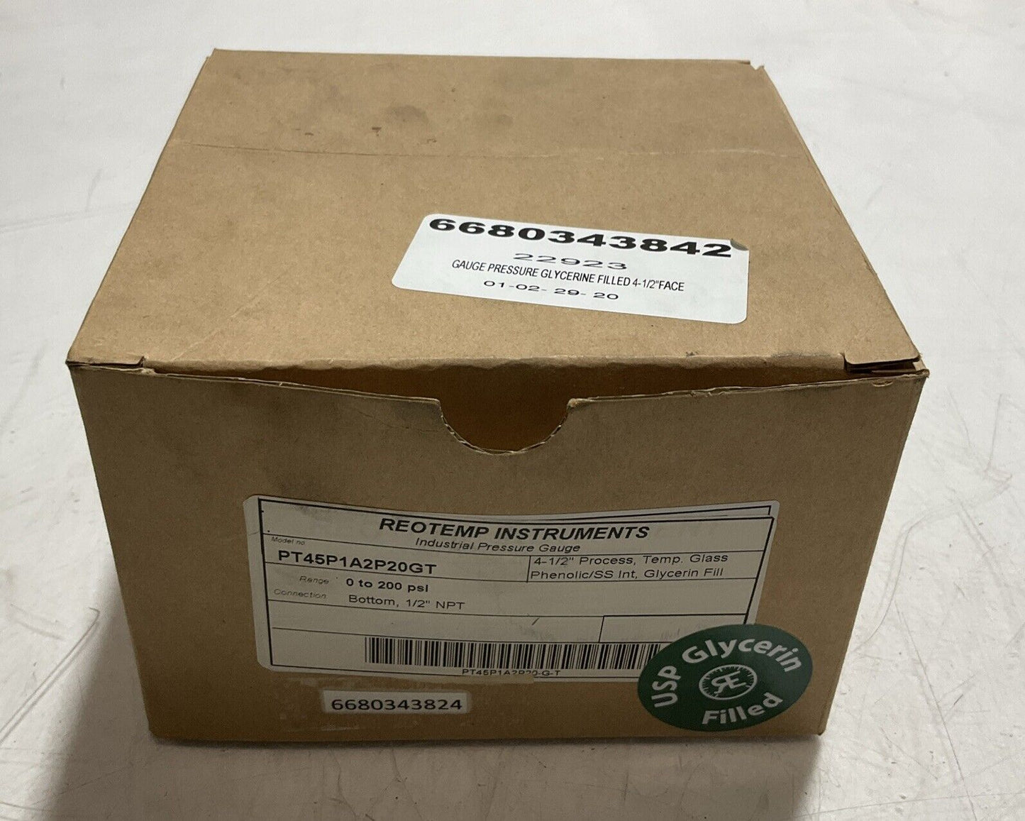 REOTEMP INSTRUMENTS PT45P1A2P20GT GAUGE PRESSURE GLYCERERINE FILLED 4-1/2 373