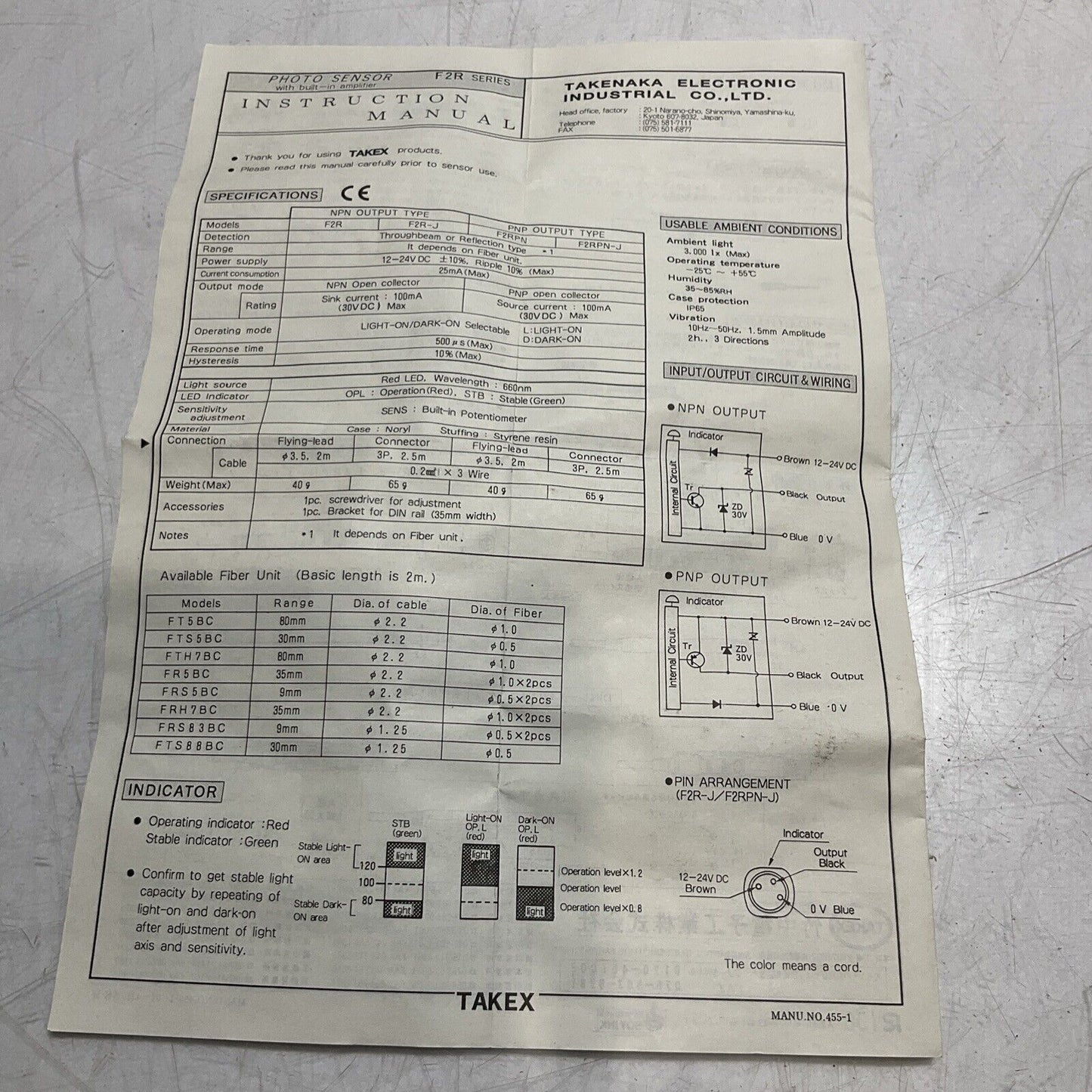 TAKEX F2RPN-J PHOTO ELECTRIC SENSOR F2R SERIES U3S