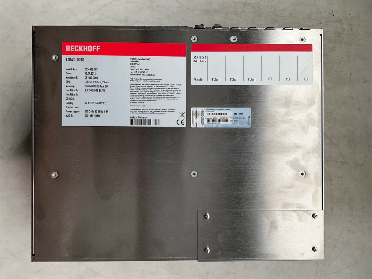 BECKHOFF C3620-0040 BUILT-IN PANEL PC FOR CONTROL CABINET 100-240V 50-60HZ 6-3A