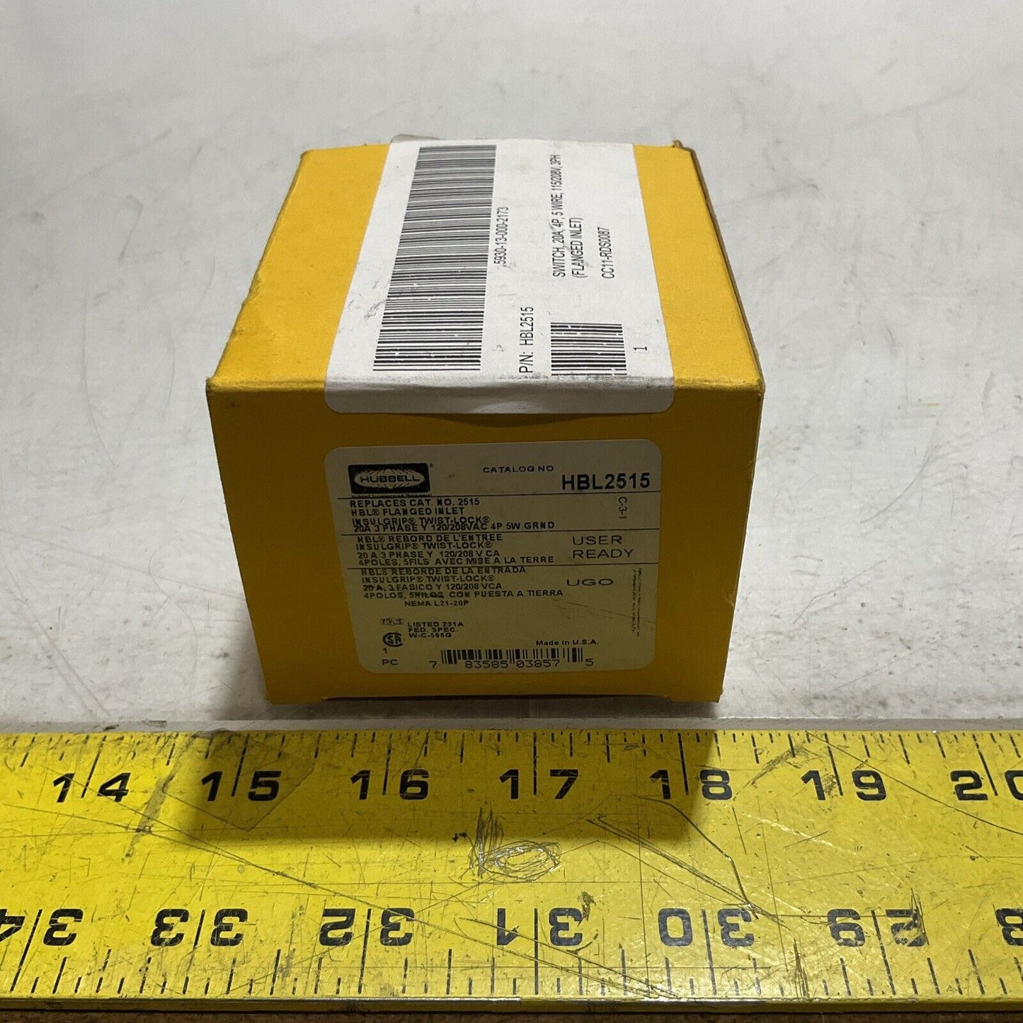 HUBBELL HBL2515 FLANGED INLET 20A 3PHASE 120/208V INSULGRIP TWIST- LOCK U3S