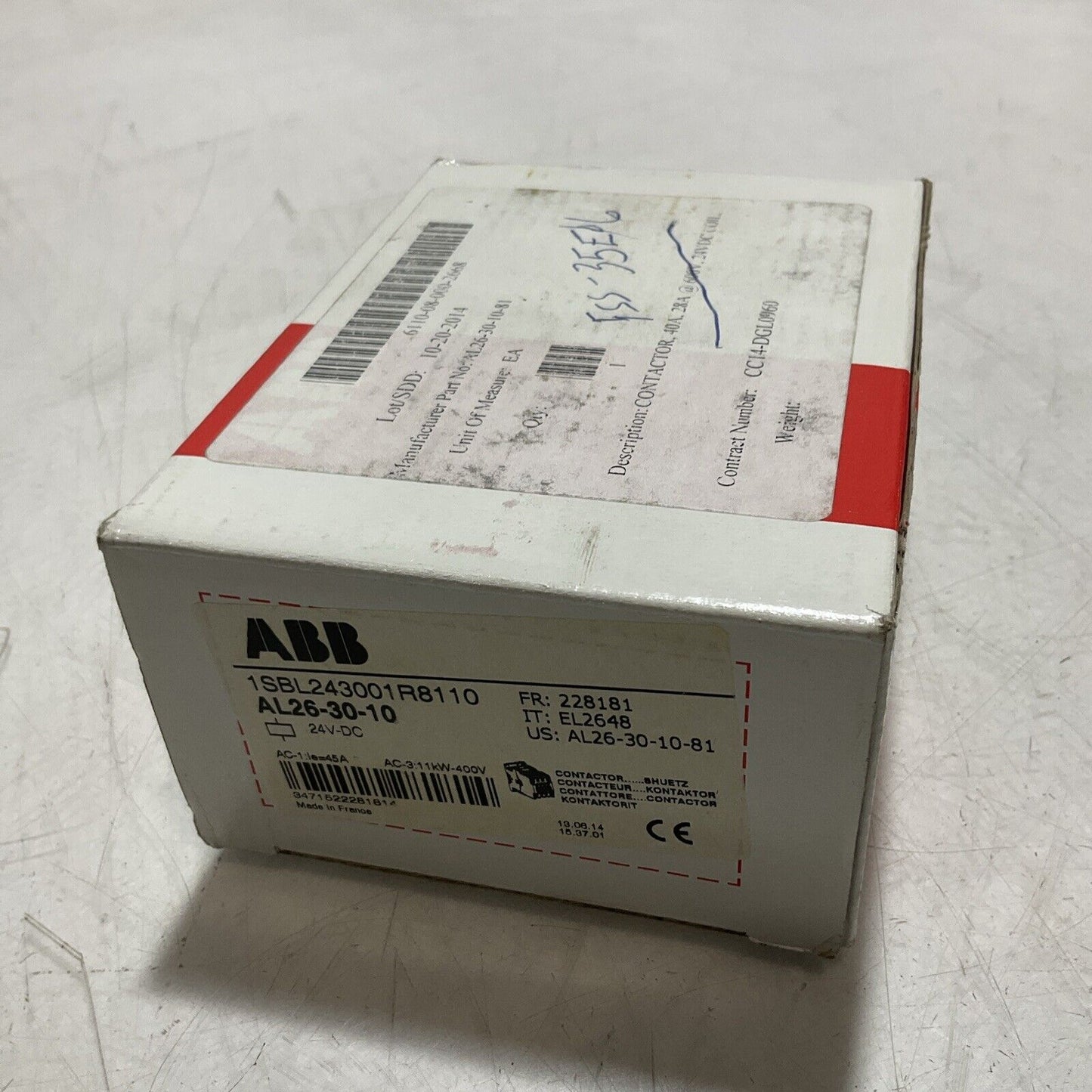 ABB AL26-30-10 CONTACTOR 40A, 28A 600V 24VDC COIL U3S