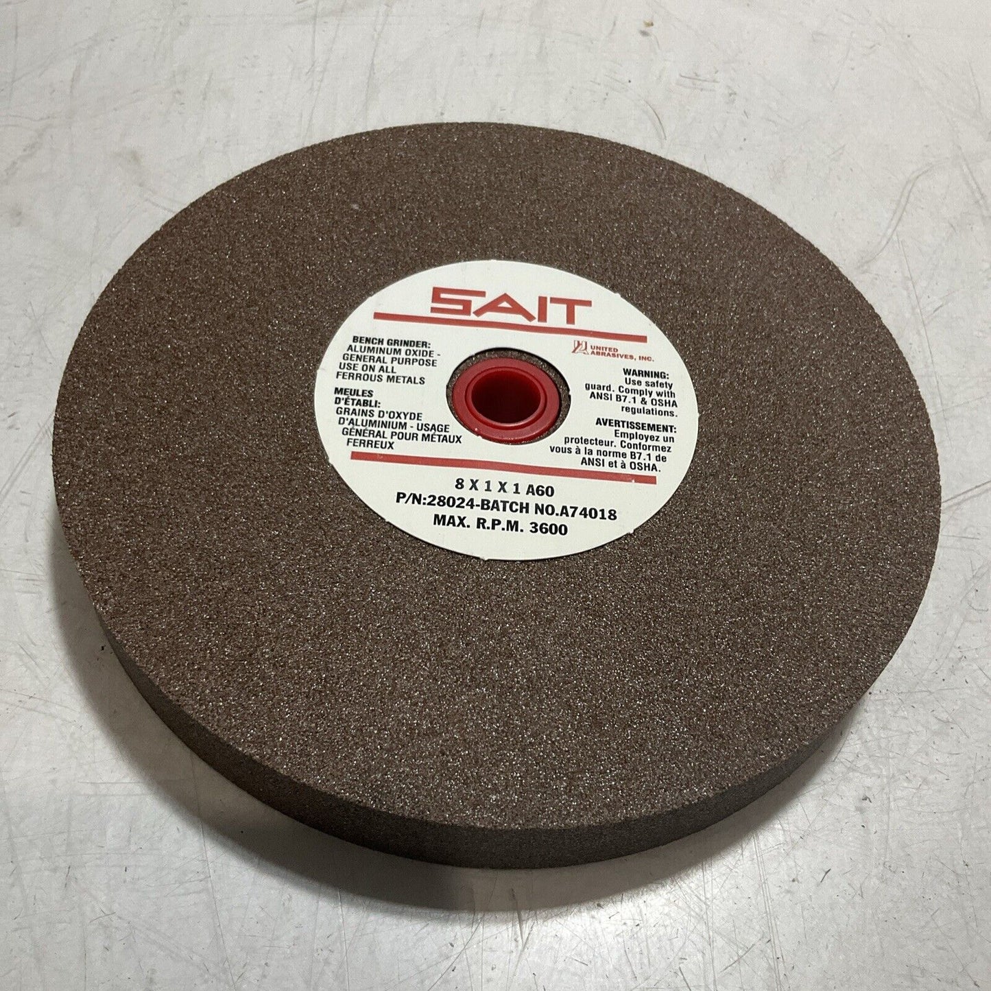 SAIT 28024 TYPE 1 VITRIFIED ABRASIVE BENCH GRINDING WHEEL 8X1X1 A60 METAL 373