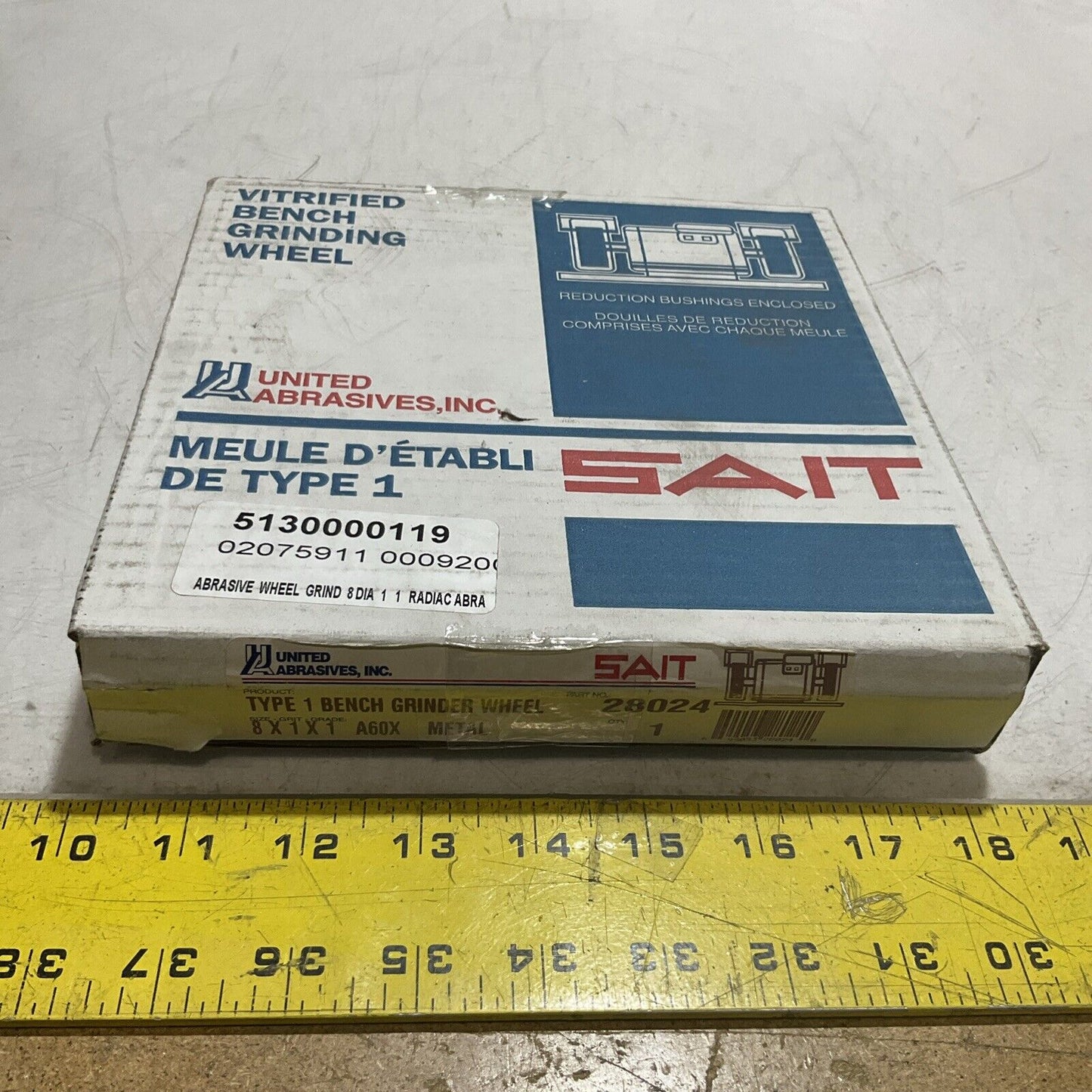 SAIT 28024 TYPE 1 VITRIFIED ABRASIVE BENCH GRINDING WHEEL 8X1X1 A60 METAL 373