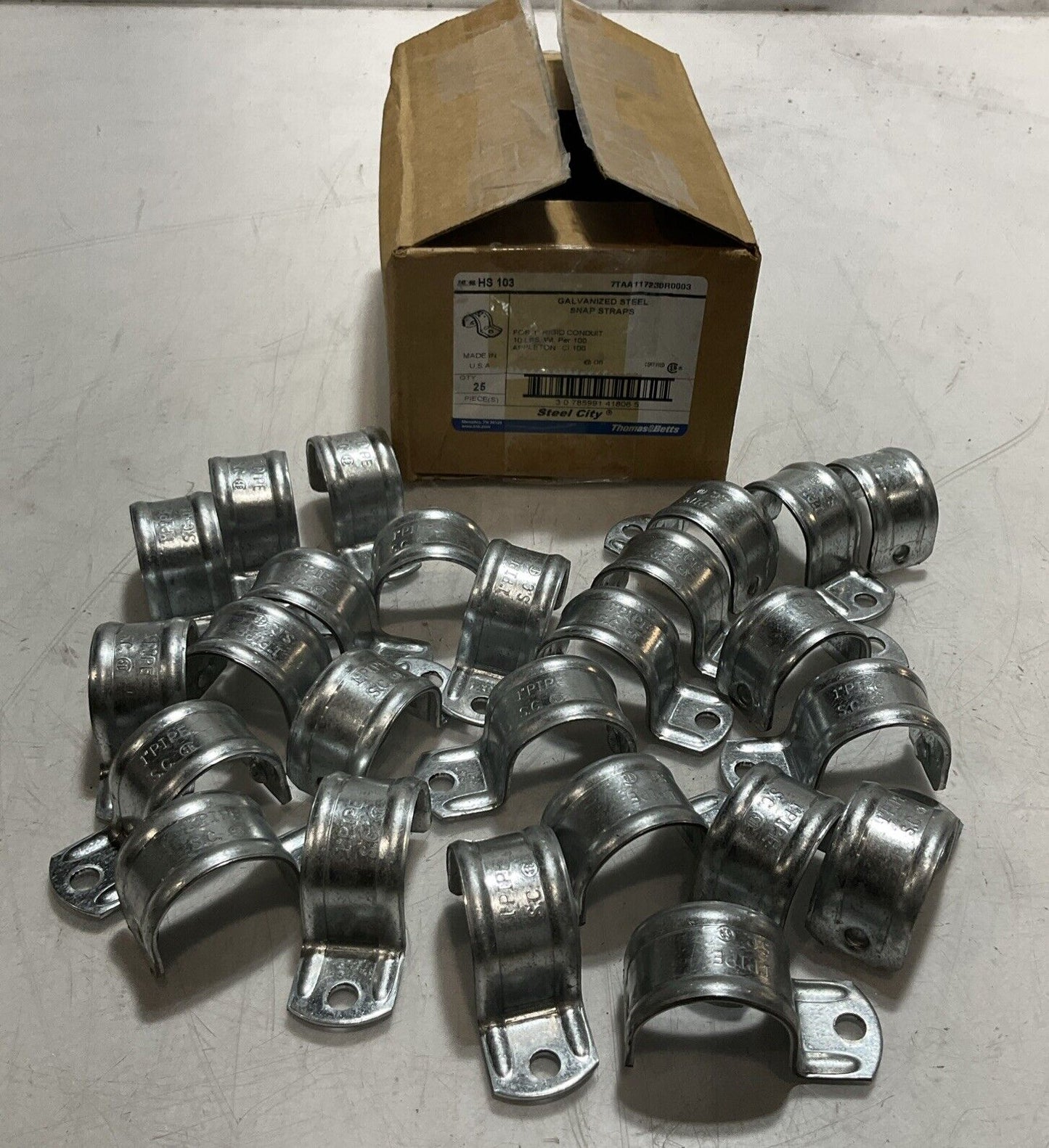 THOMAS&BETTS STEEL CITY HS 103 GALVANIZED STEEL SNAP STRAPS QTY 25 PEICES 222