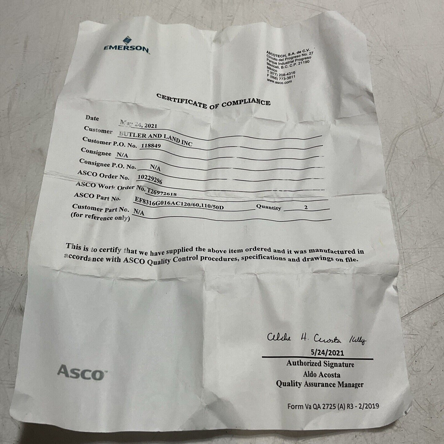 ASCO REDHAT EF8316G016 SOLENOID VALVE 120/60VOLTS 10-250PIS U3S