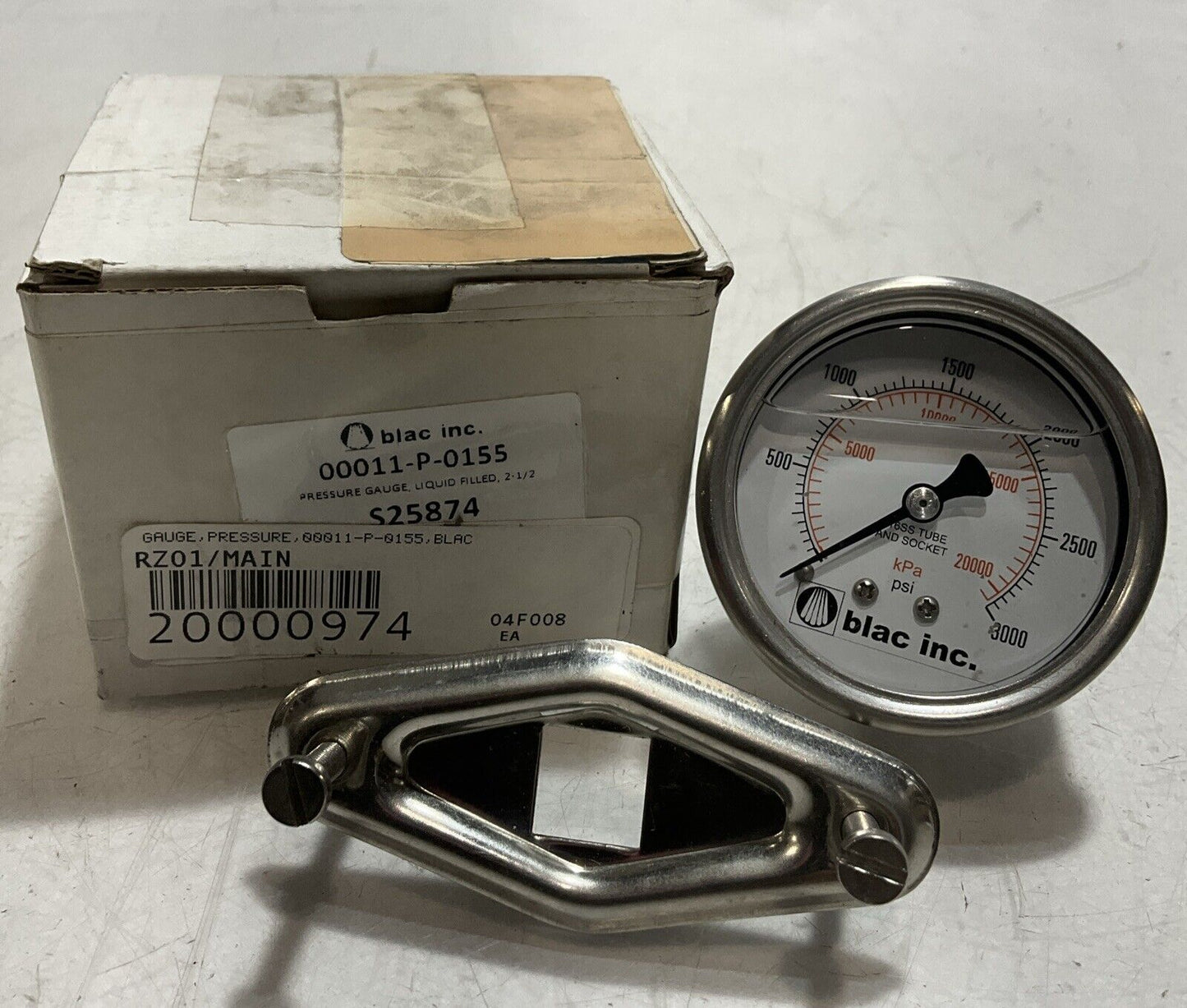 BLAC INC. 00011-P-0155 S25874 PRESSURE. GAUGE LIQUID FILLED 3000PSI U3S