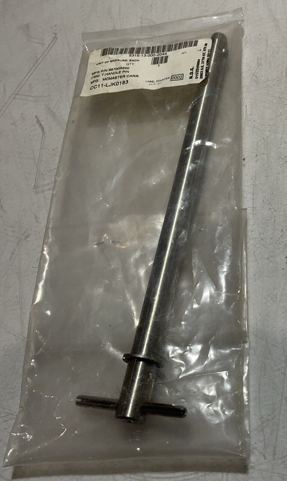 MCMASTER CARR 98700A550 T-HANDLE PIN U3S