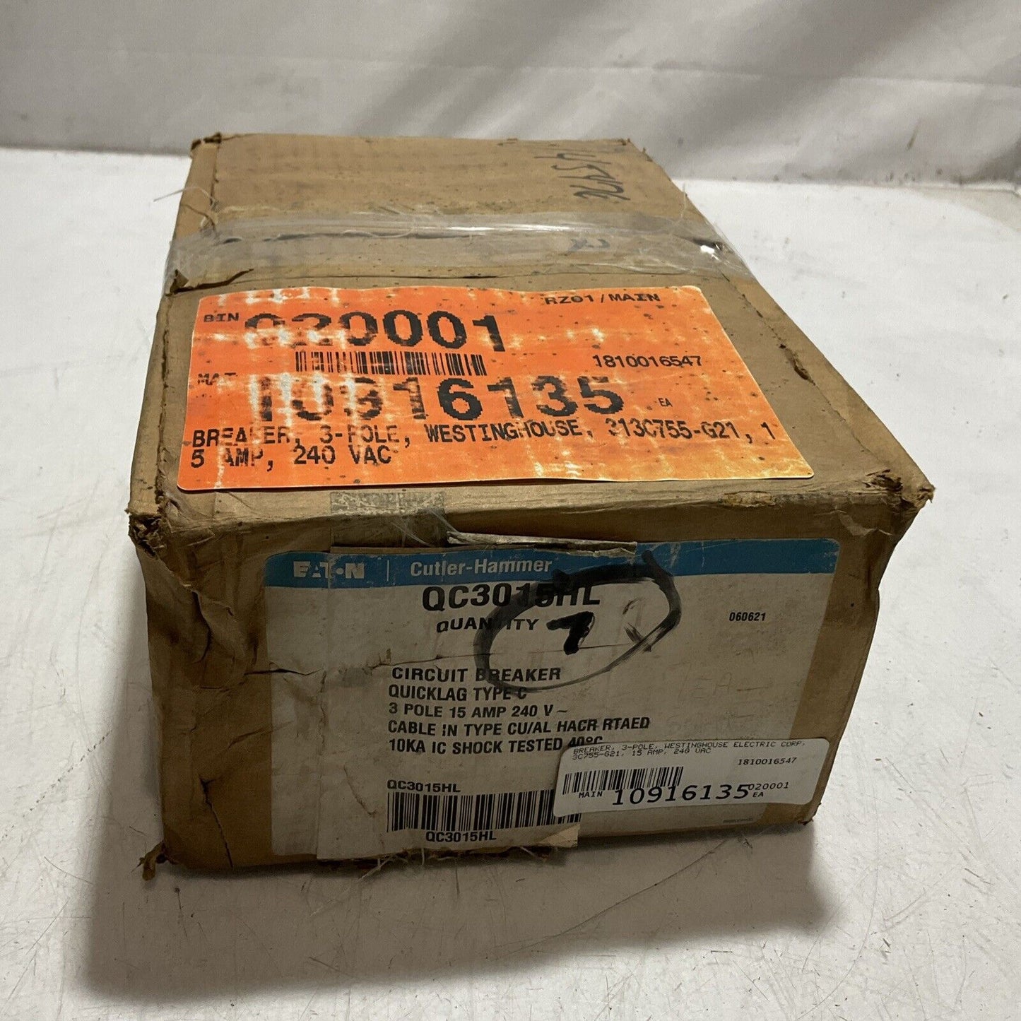 CUTLER-HAMMER QC3015HL CIRCUIT BREAKER QUICKLAG 3 POLE 15AMP 250V QTY 7 U3S