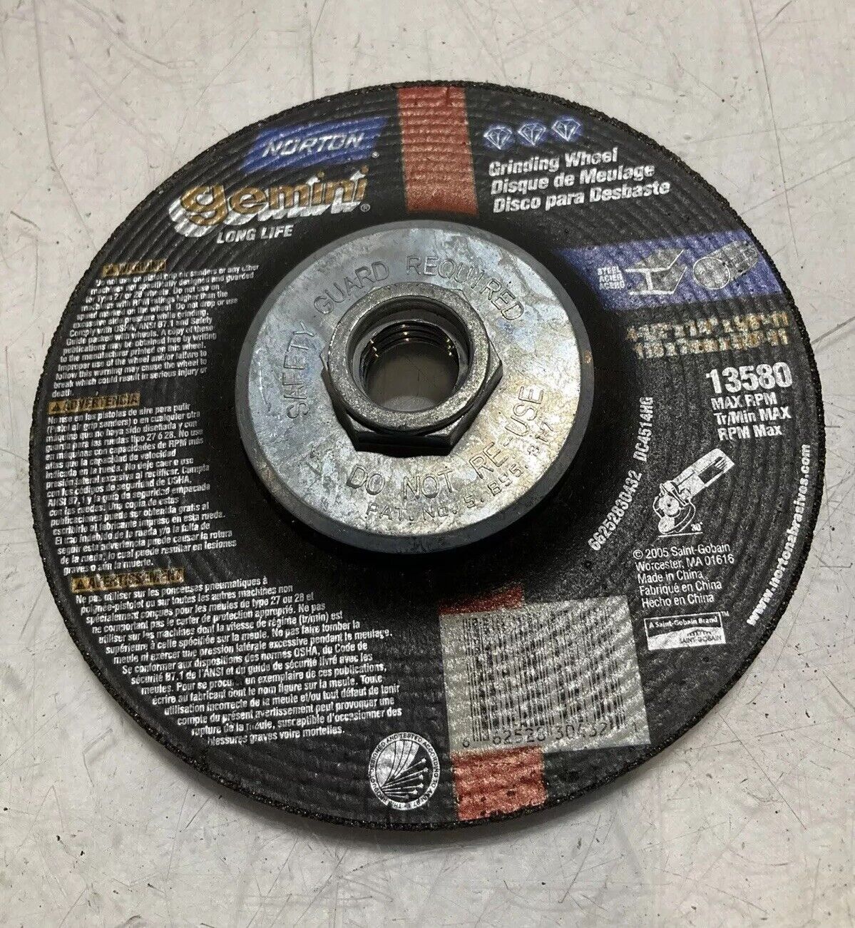 NORTON GEMINI 13580 STAINLESS GRINDING WHEEL 4-1/2X1/4X5/8-11 115X7MM QTY4 U3S