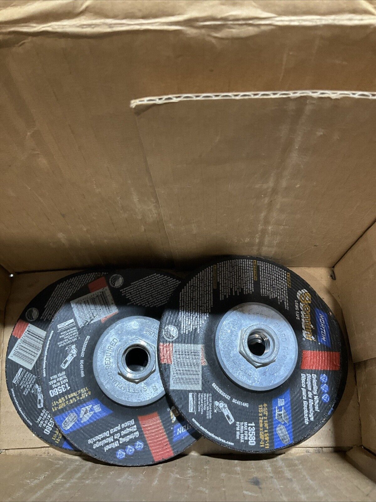 NORTON GEMINI 13580 STAINLESS GRINDING WHEEL 4-1/2X1/4X5/8-11 115X7MM QTY4 U3S
