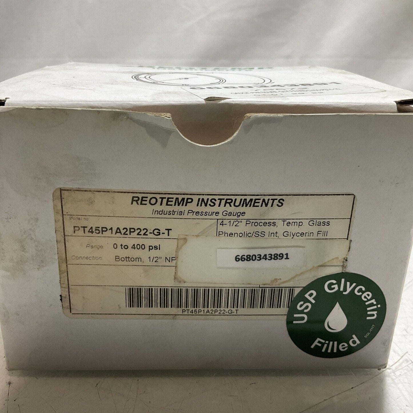REOTEMP INSTRUMENTS PSI PT45P1A2P22-G-T PRESSURE GAUGE GLY FILLED 400PSI 373