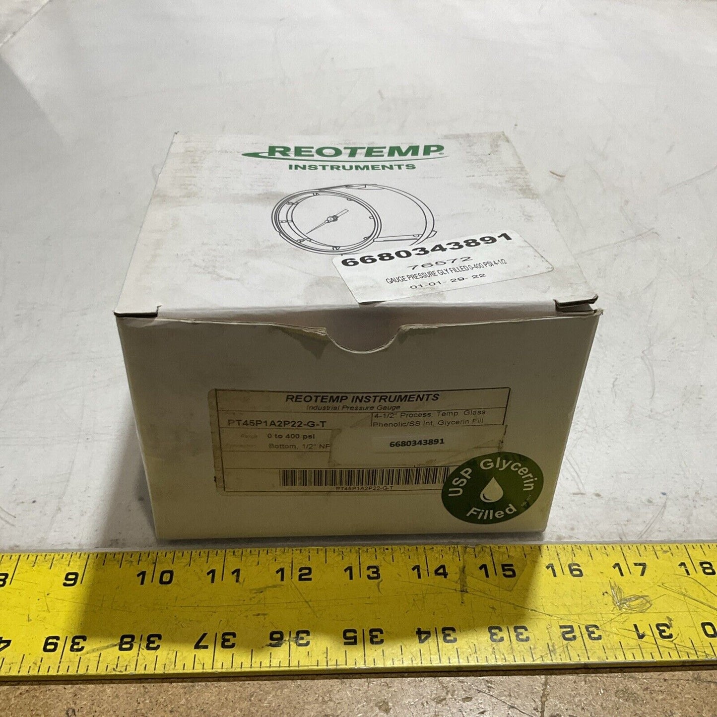 REOTEMP INSTRUMENTS PSI PT45P1A2P22-G-T PRESSURE GAUGE GLY FILLED 400PSI 373