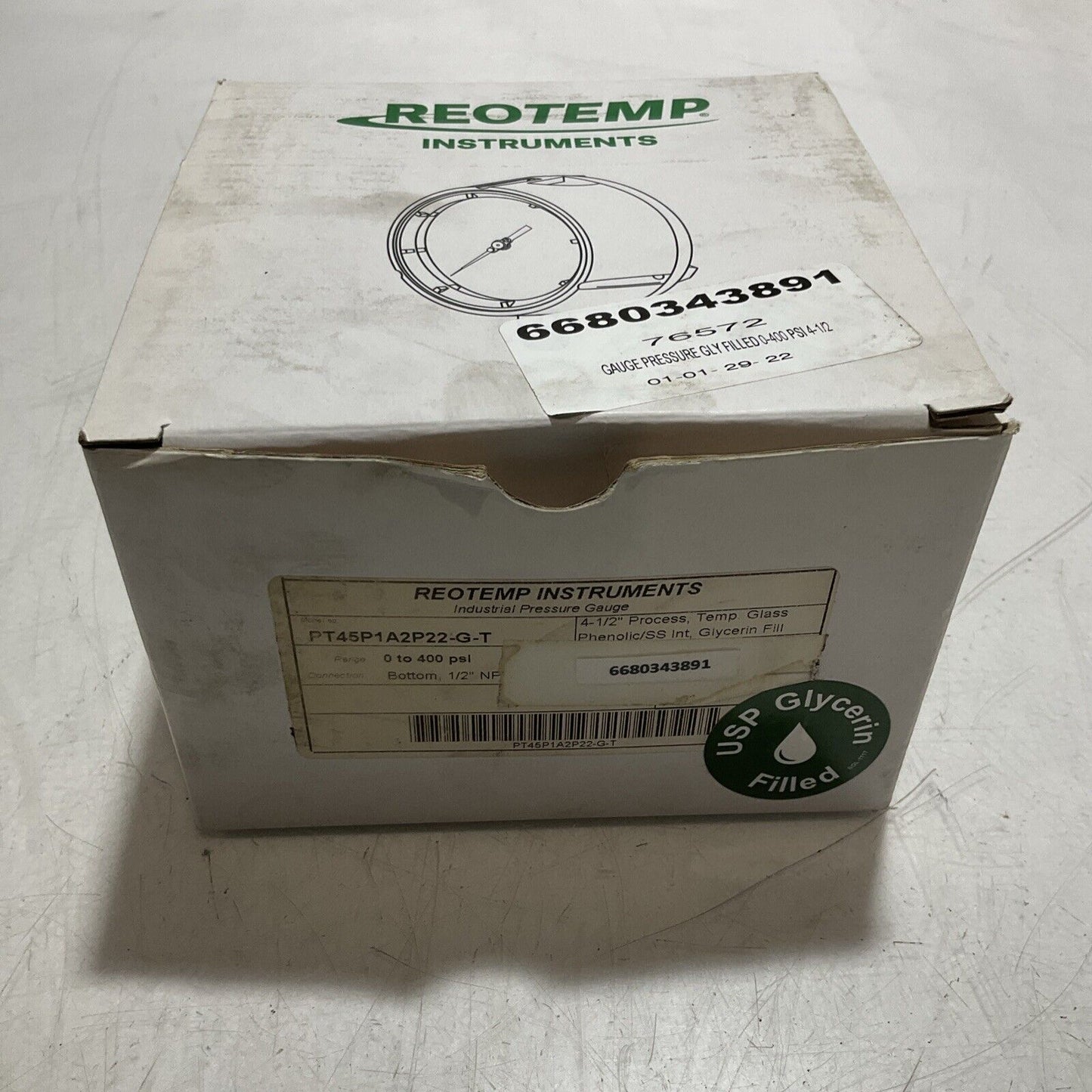 REOTEMP INSTRUMENTS PSI PT45P1A2P22-G-T PRESSURE GAUGE GLY FILLED 400PSI 373