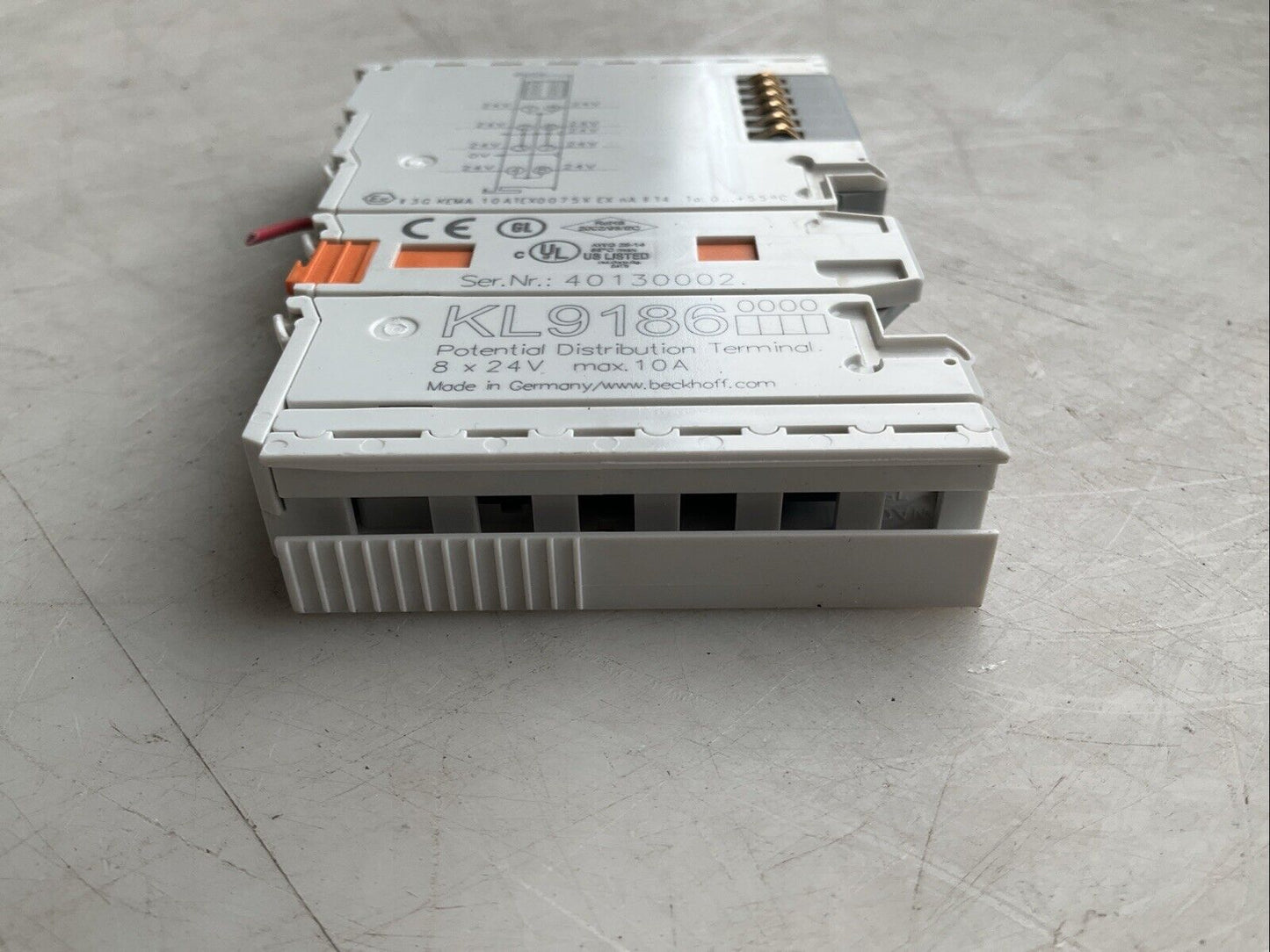 BECKHOFF KL9186 POTENTIAL DISTRIBUTION TERMINAL 24VDC 8 OUTPUTS