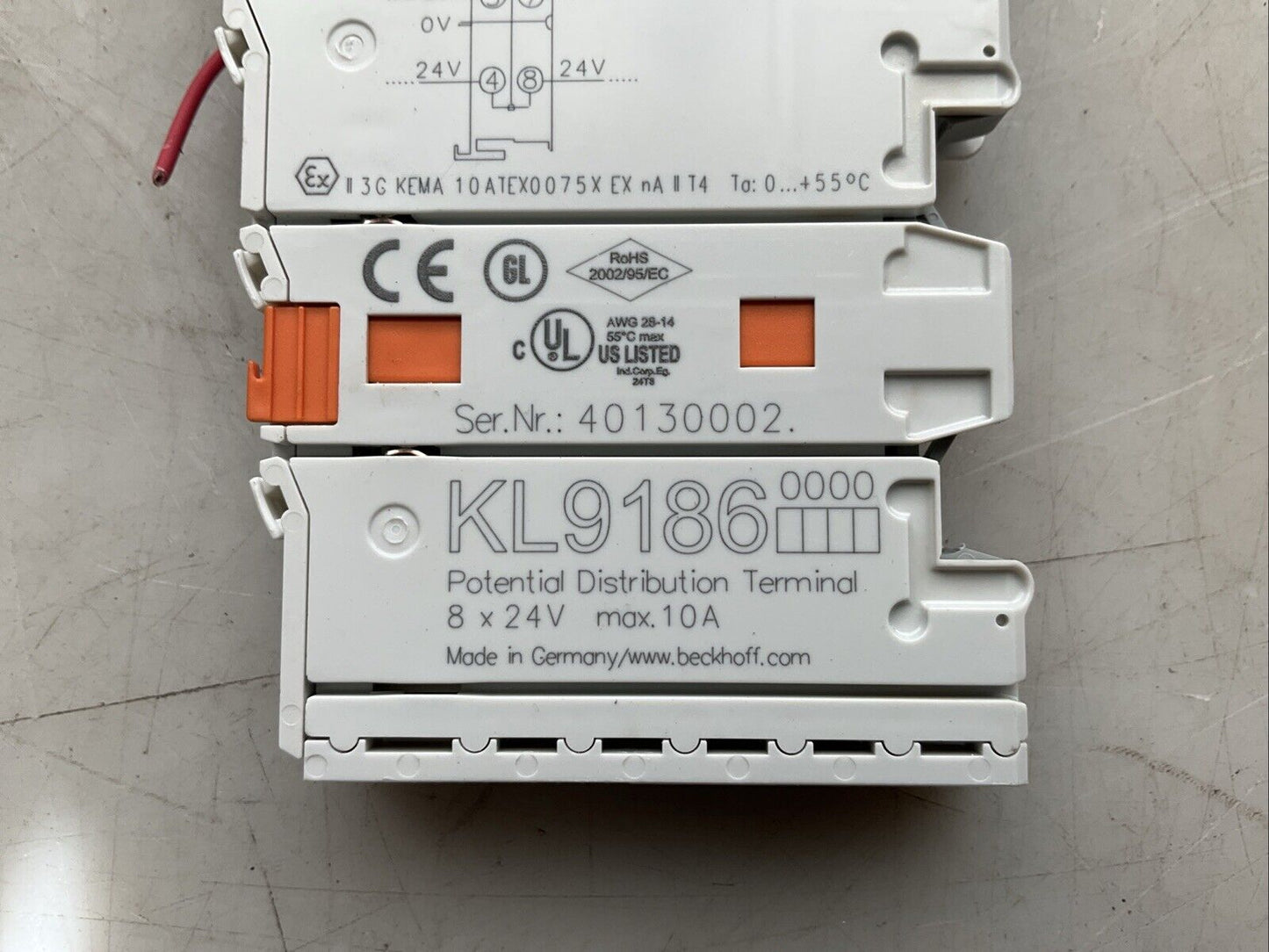 BECKHOFF KL9186 POTENTIAL DISTRIBUTION TERMINAL 24VDC 8 OUTPUTS