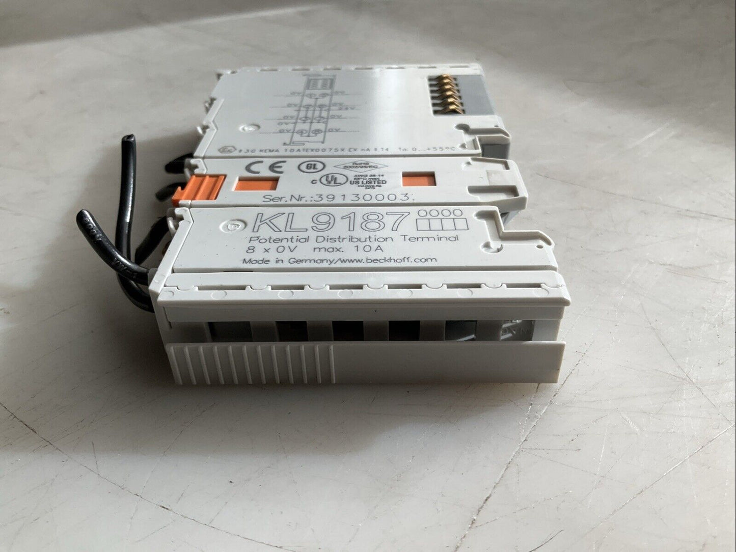 BECKHOFF KL9187 POTENTIAL DISTRIBUTION TERMINAL 8 X 0V 10A