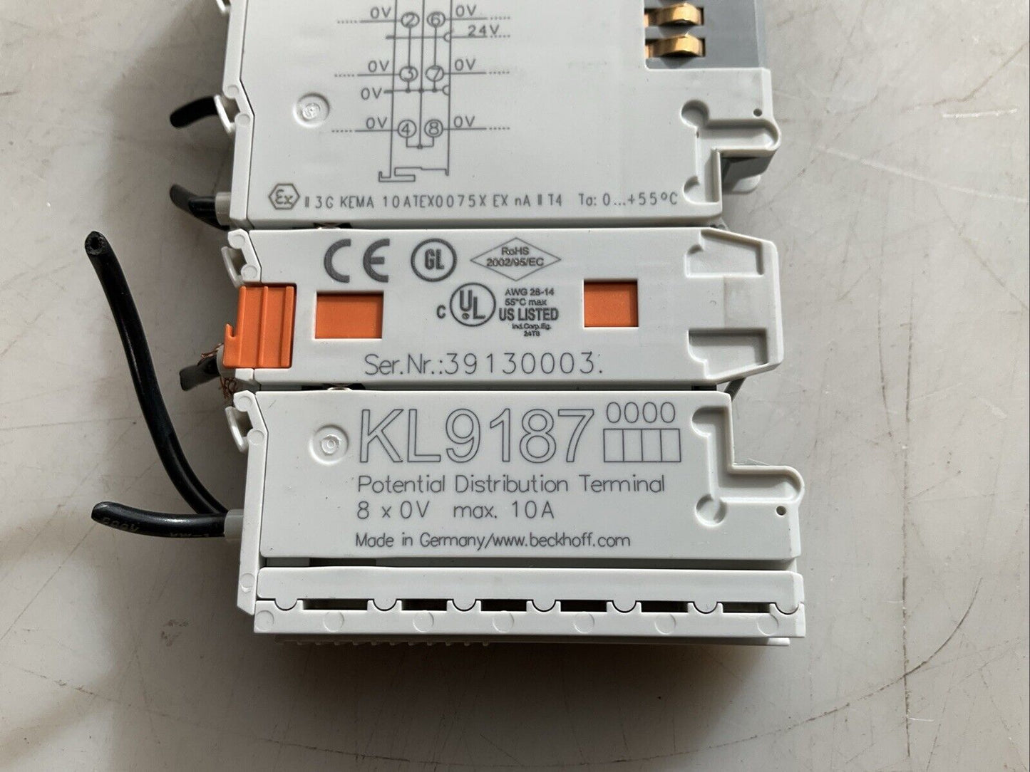 BECKHOFF KL9187 POTENTIAL DISTRIBUTION TERMINAL 8 X 0V 10A