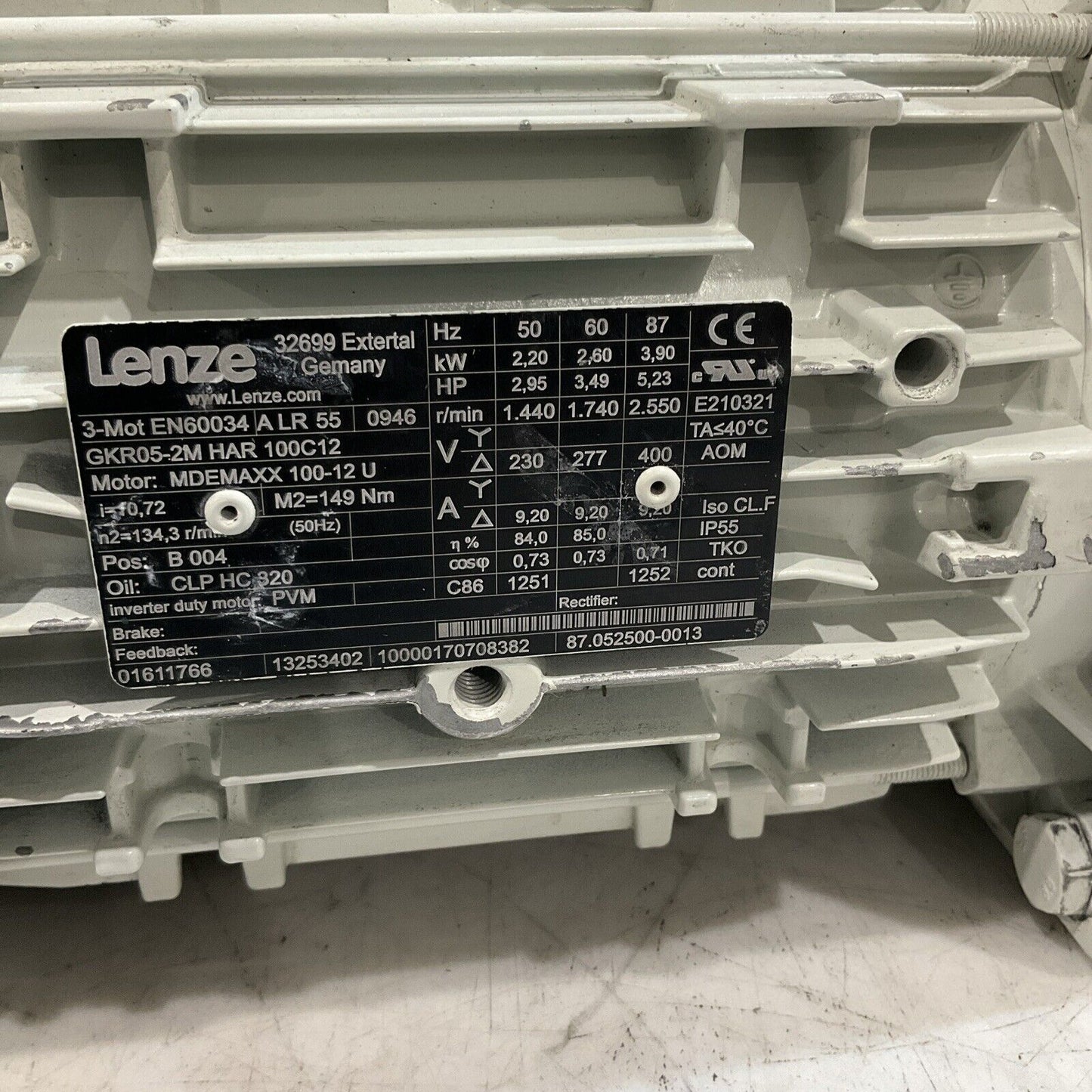 LENZE MDEMXX100-12U GKR05-2MHAR 100C12 87HZ GEAR MOTOR U3S