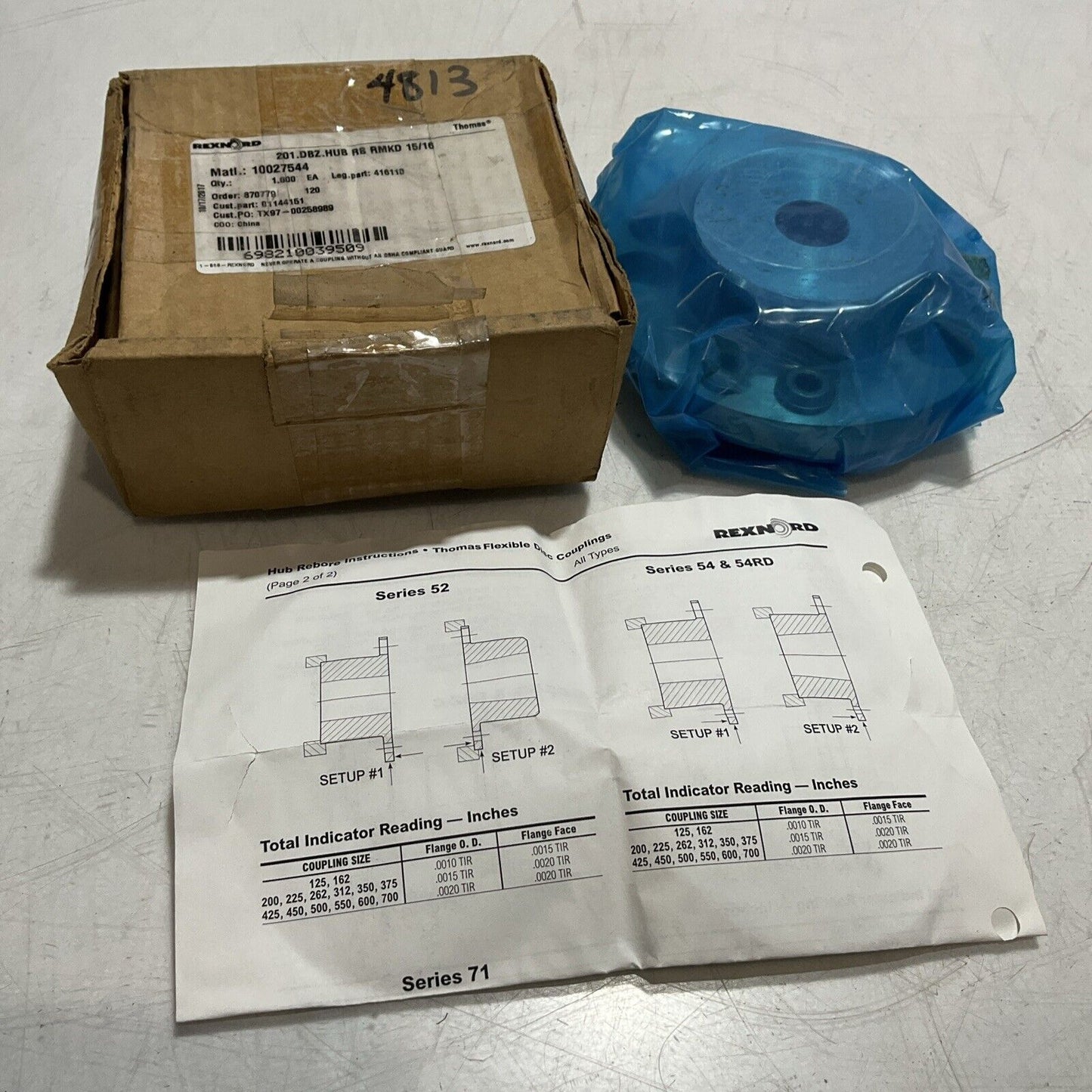 REXNORD 10027544 201.DBZ.HUB RB RMKD 15/16 01144151 HUD COUPLING 201 DBZ U3S