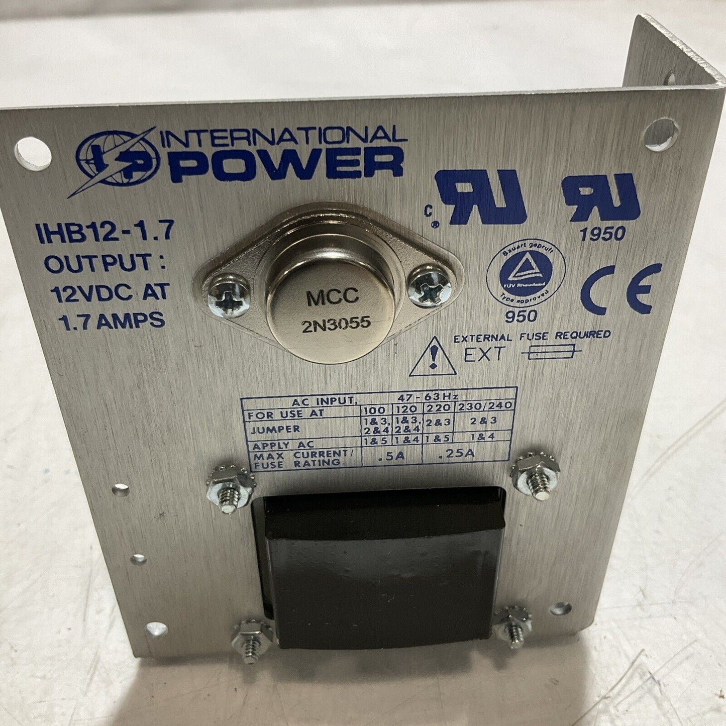 INTERNATIONAL POWER IHB12-1.7 POWER SUPLy REGULATOR 12VDC AT 1.7AMPS U3S