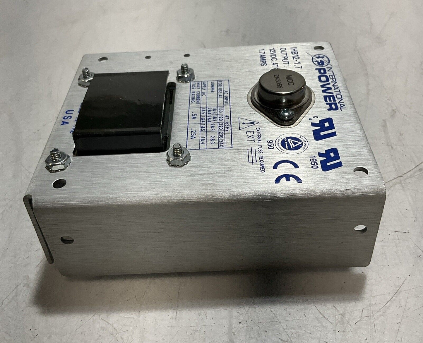 INTERNATIONAL POWER IHB12-1.7 POWER SUPLy REGULATOR 12VDC AT 1.7AMPS U3S