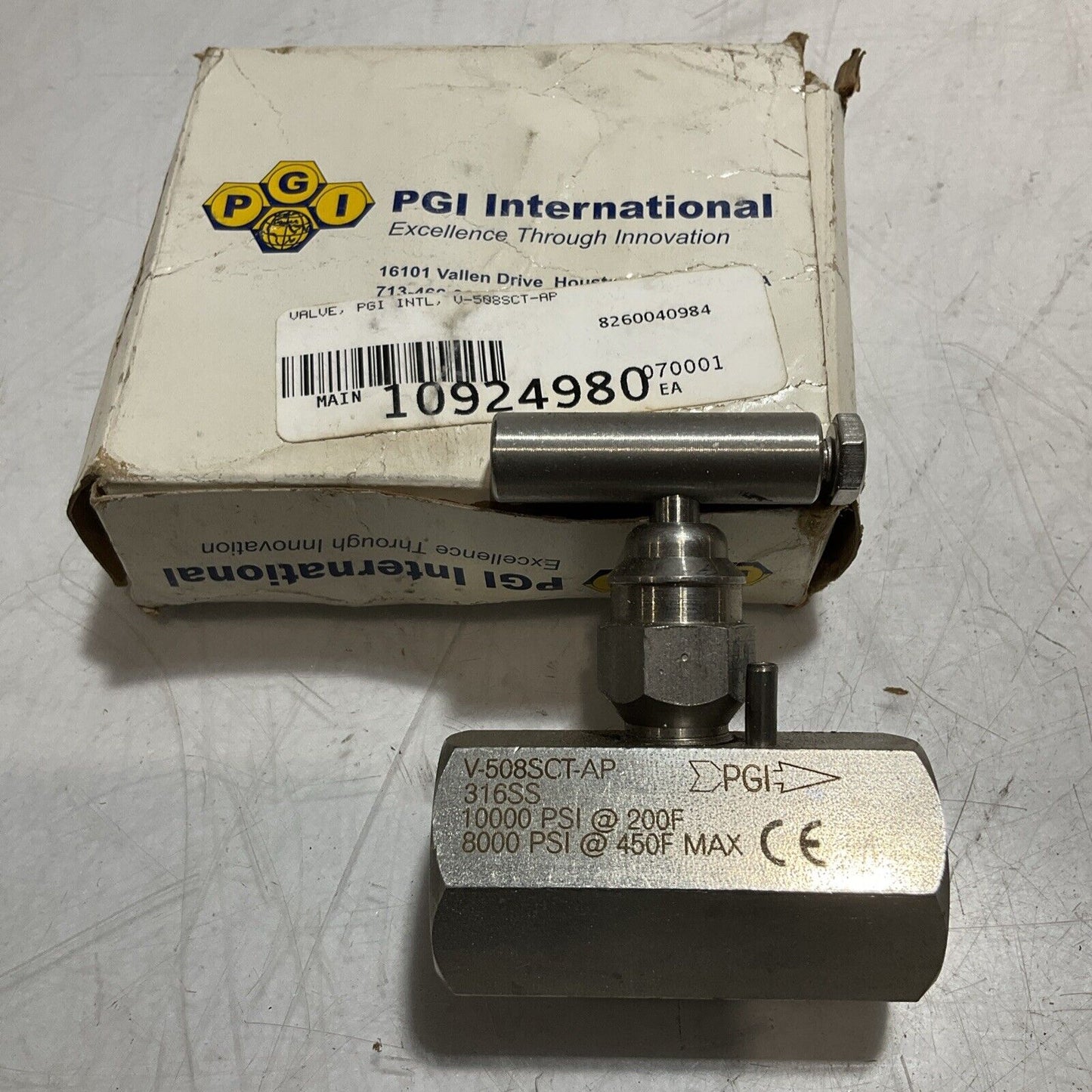 PGI INTERNATIONAL V-508SCT -AP HANDLE VALVE 316SS 8000PSI 450F MAX QTY 4 1/2 U3S