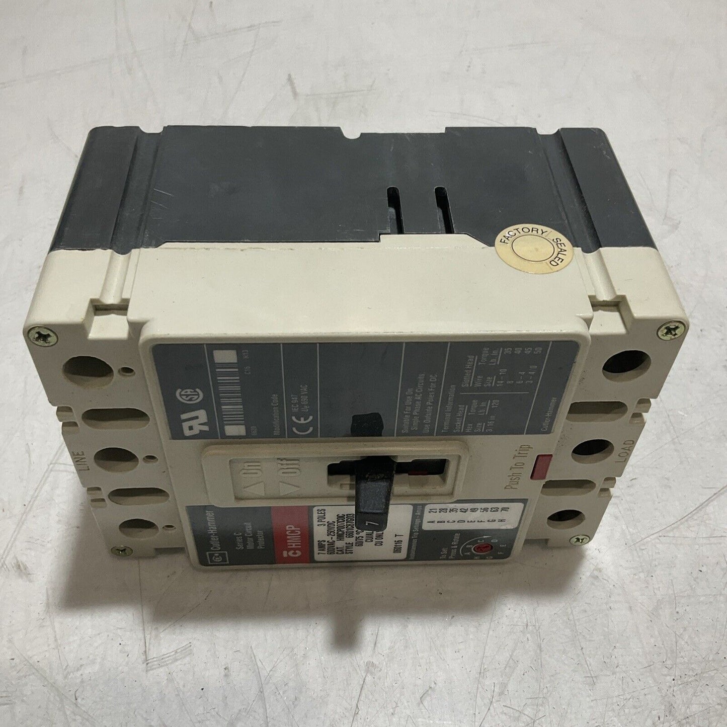 CUTLER-HAMMER HMCP007COC MOTOR CIRCUIT BREAKER PROTECTOR 3POLE 600VAC 7AMPS U3S