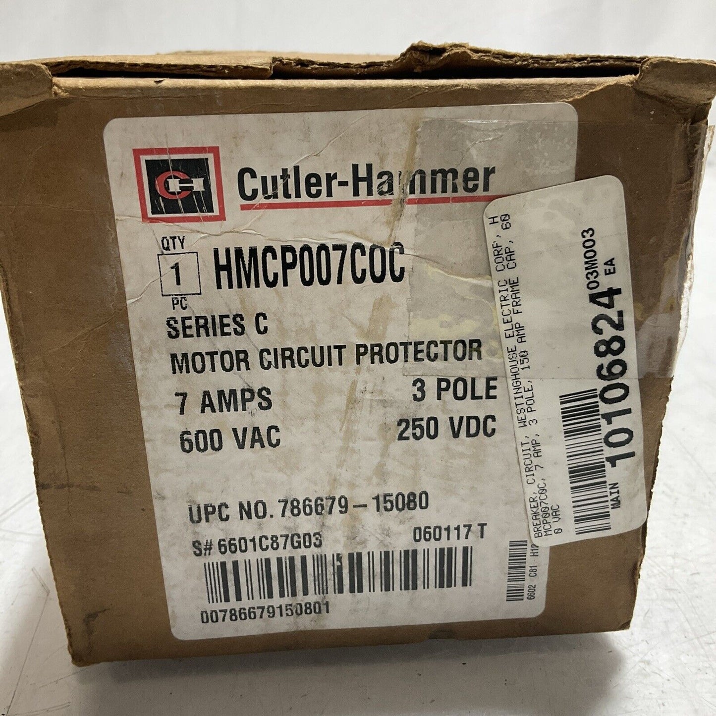 CUTLER-HAMMER HMCP007COC MOTOR CIRCUIT BREAKER PROTECTOR 3POLE 600VAC 7AMPS U3S