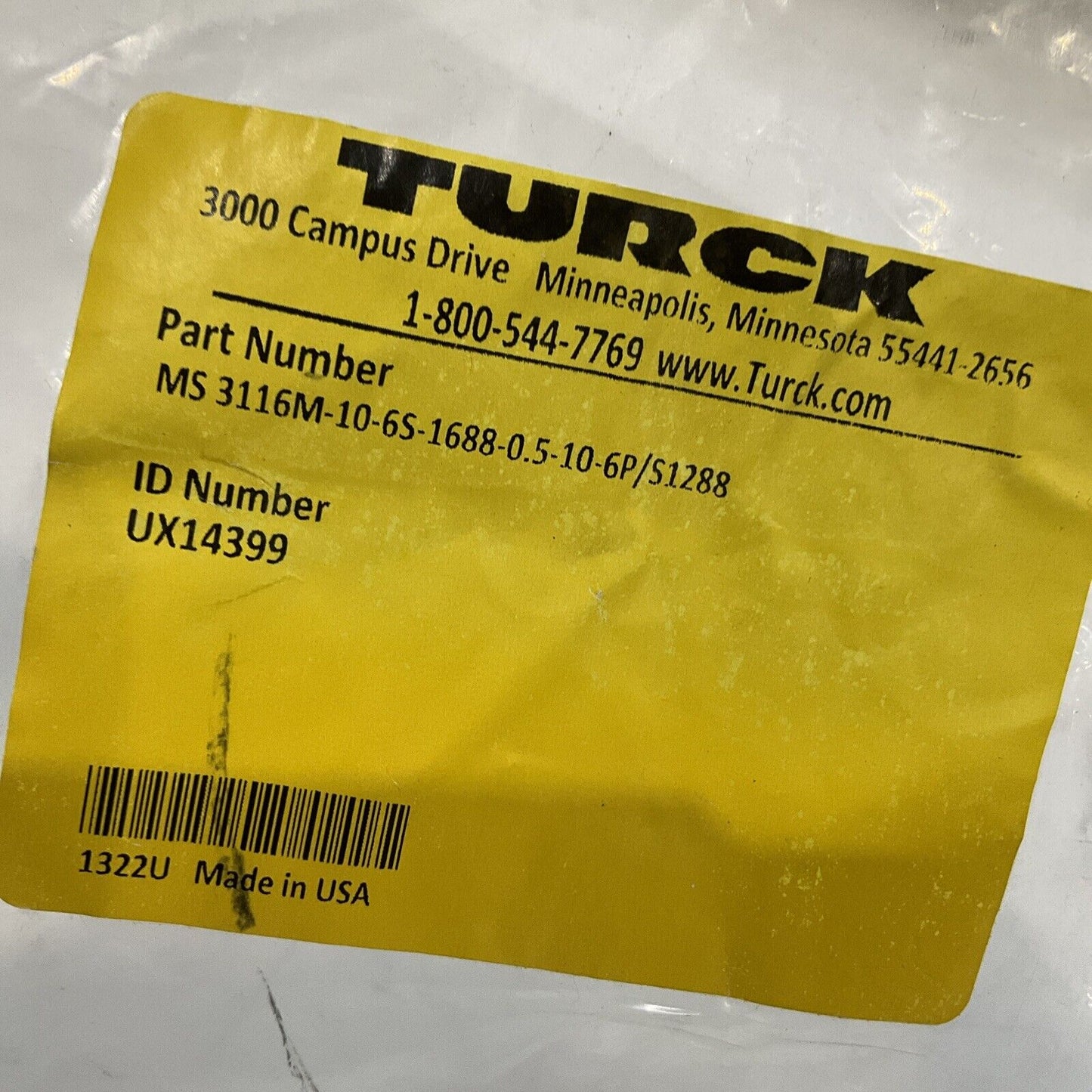 TURCK MS 3116M-10-6S-1688-0.5-10-6P/S1288 ID#UX14399 CABLE ASSEMBLY U3S