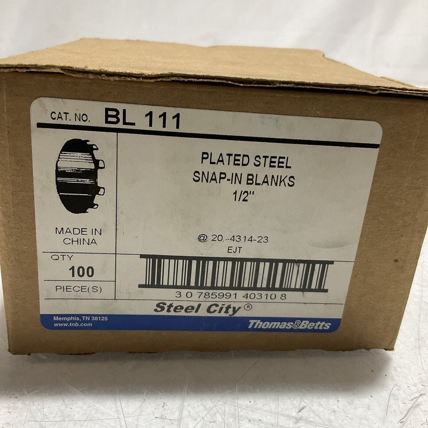 THOMAS&BETTS STEEL CITY BL 111 PLATED STEEL SNAP-IN BLANKS 1/2 QTY 100 PIECE 222