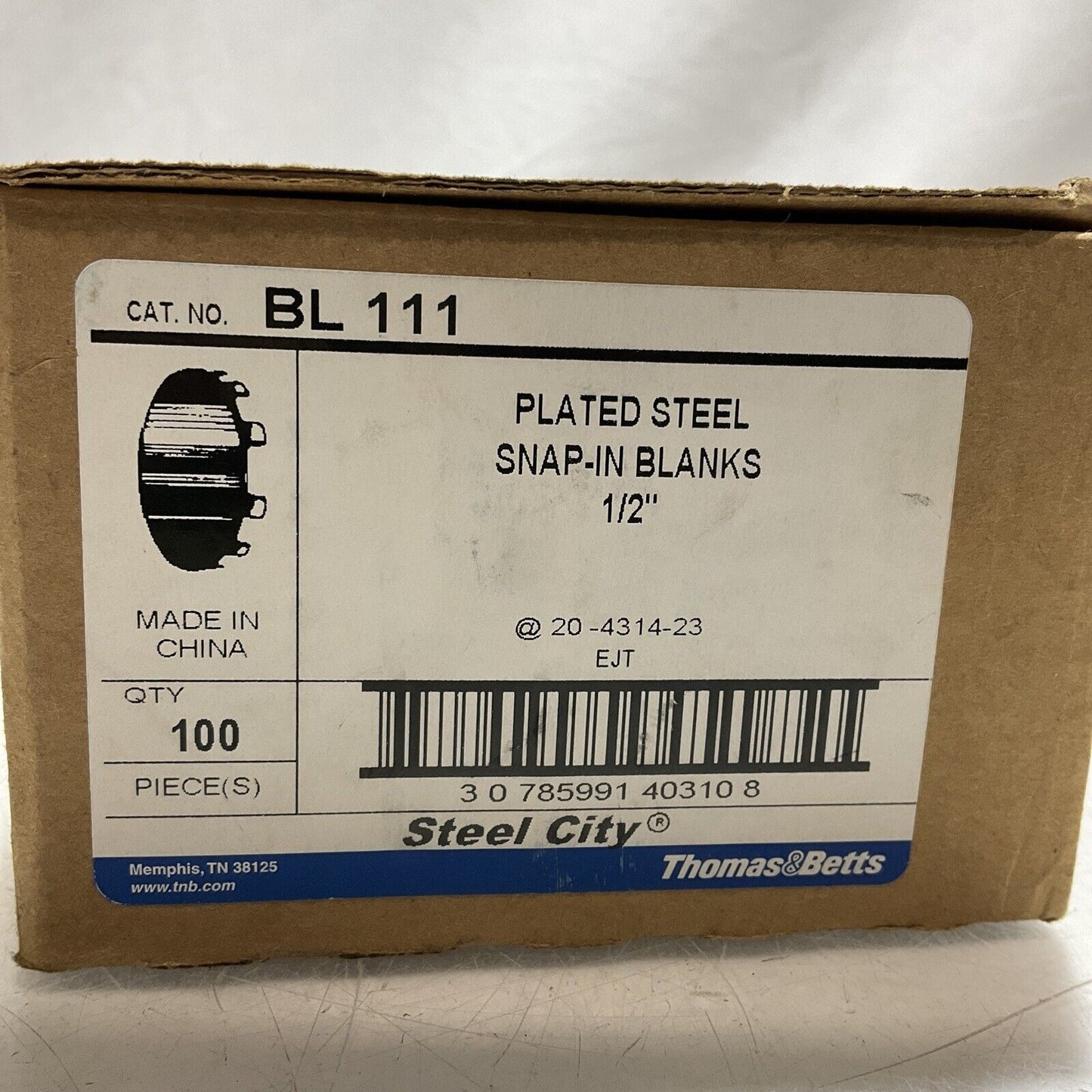 THOMAS&BETTS STEEL CITY BL 111 PLATED STEEL SNAP-IN BLANKS 1/2 SIZE QTY 100 222