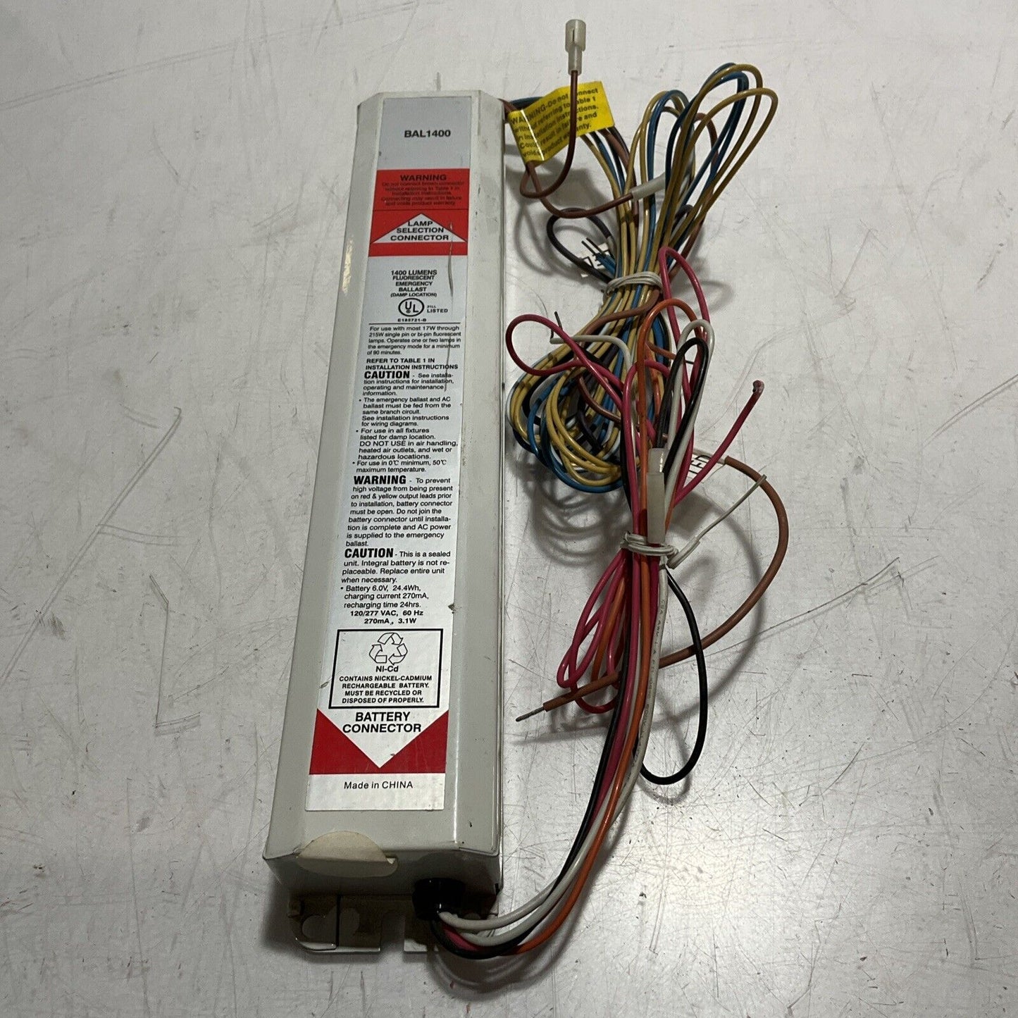HOWARD BAL1400 LUMENS FLUORESCENT EMERGENCY BALLAST BATTERY CONNECTOR U3S