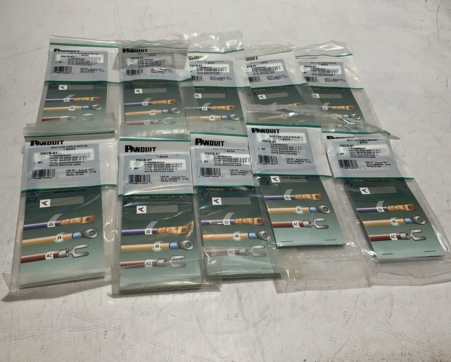 PANDUIT PSCB-6Y SELF-LAM CABLE MARKER BOOK WRITE-ON AREA 1 IN X 6 IN QTY10 678