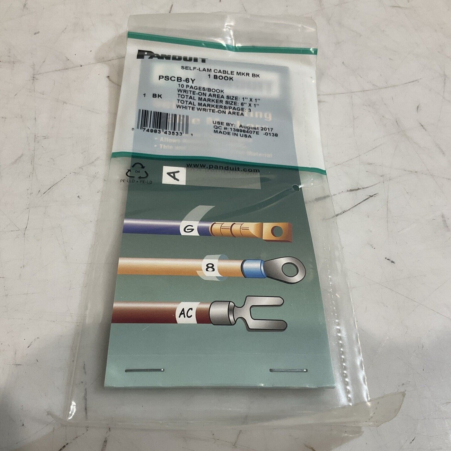 PANDUIT PSCB-6Y SELF-LAM CABLE MARKER BOOK WRITE-ON AREA 1 IN X 6 IN QTY10 678