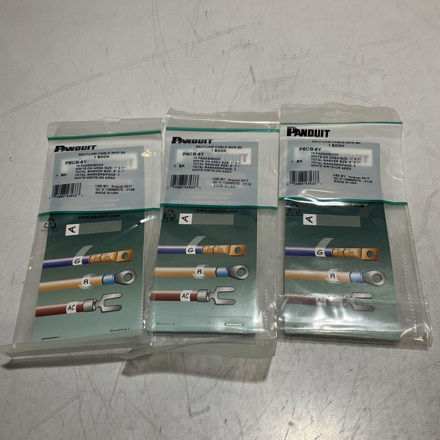 PANDUIT PSCB-6Y SELF-LAM CABLE MARKER BOOK WRITE-ON AREA 1 IN X 6 IN QTY10 678