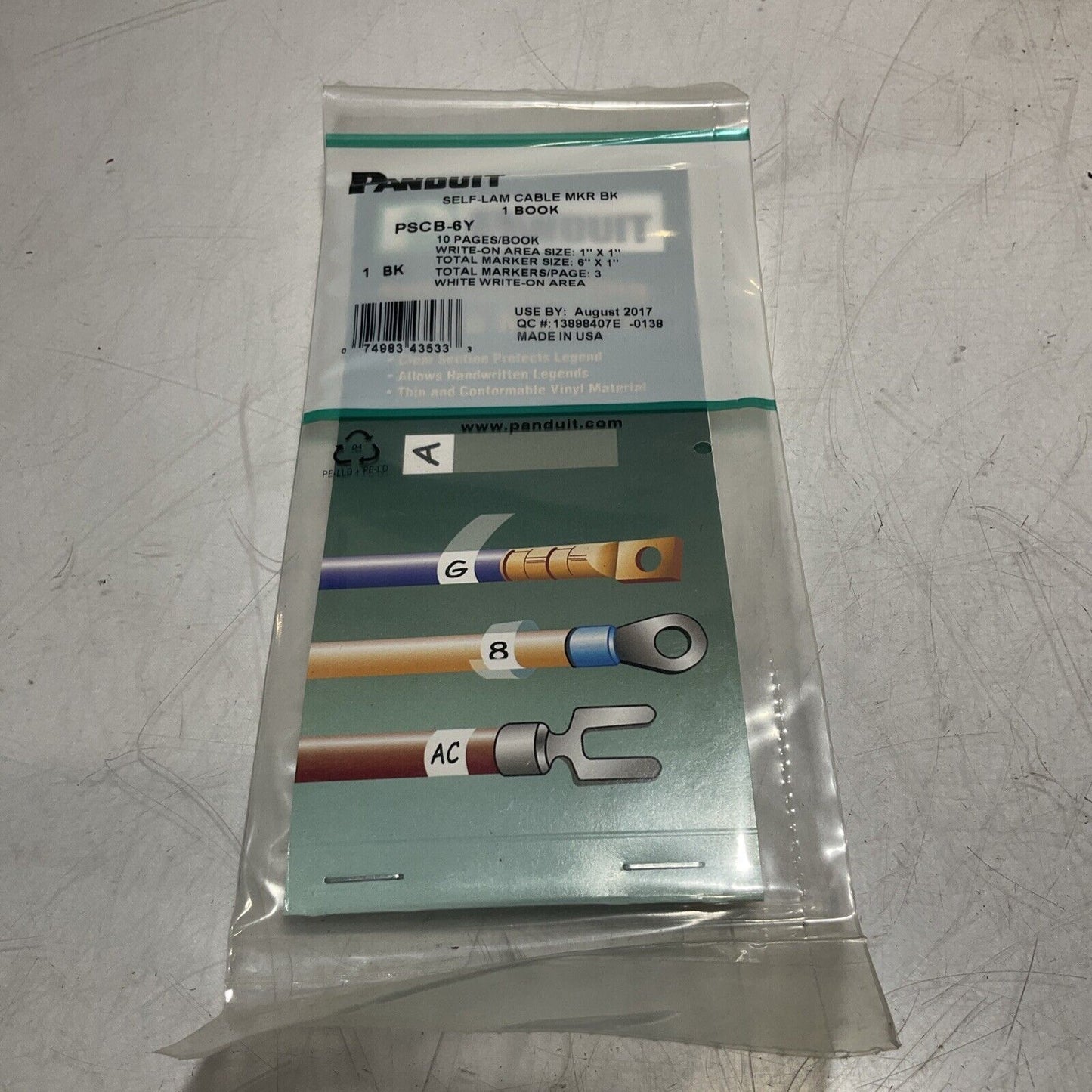 PANDUIT PSCB-6Y SELF-LAM CABLE MARKER BOOK WRITE-ON AREA 1 IN X 6 IN QTY10 678