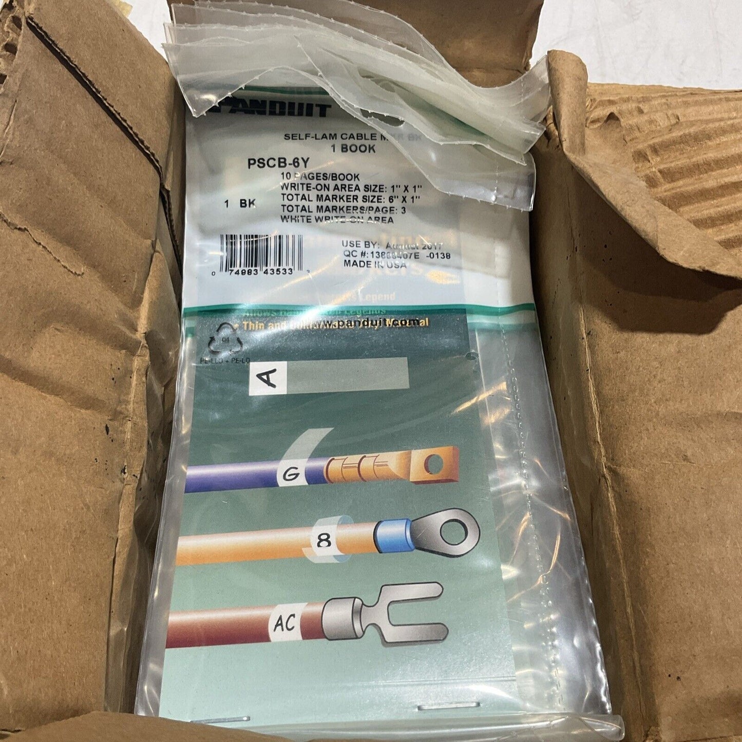 PANDUIT PSCB-6Y SELF-LAM CABLE MARKER BOOK WRITE-ON AREA 1 IN X 6 IN QTY10 678