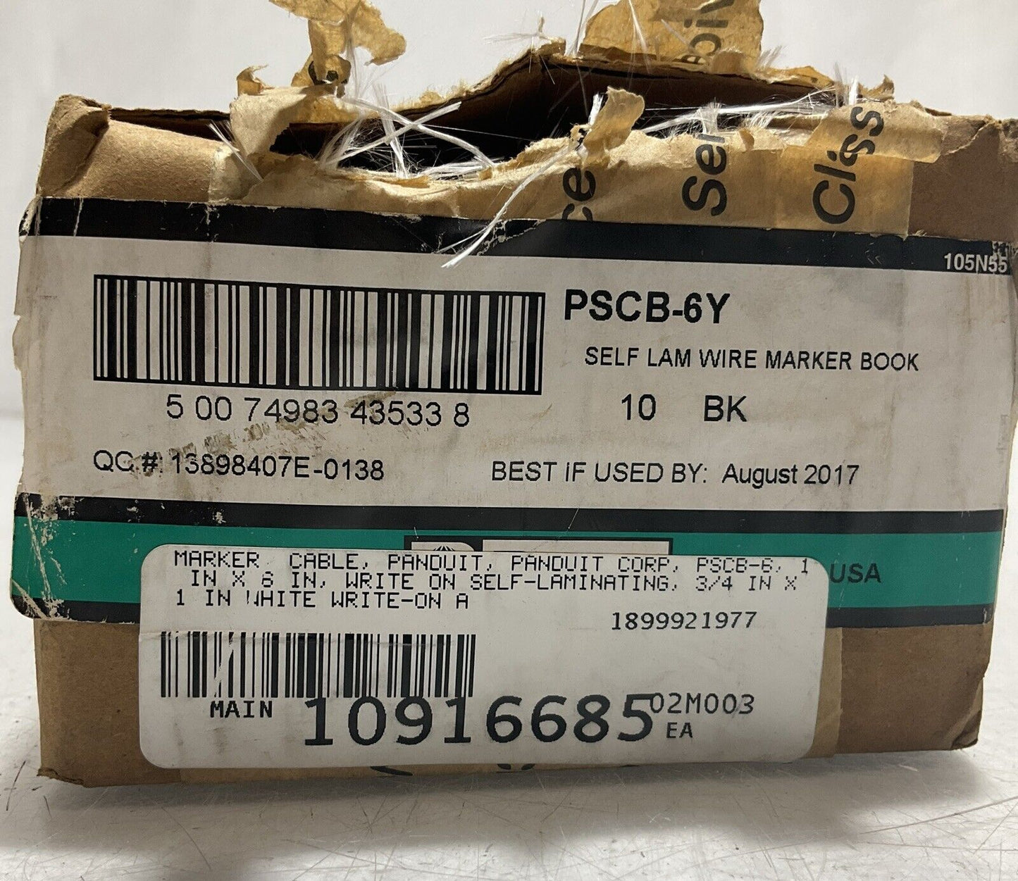PANDUIT PSCB-6Y SELF-LAM CABLE MARKER BOOK WRITE-ON AREA 1 IN X 6 IN QTY10 678