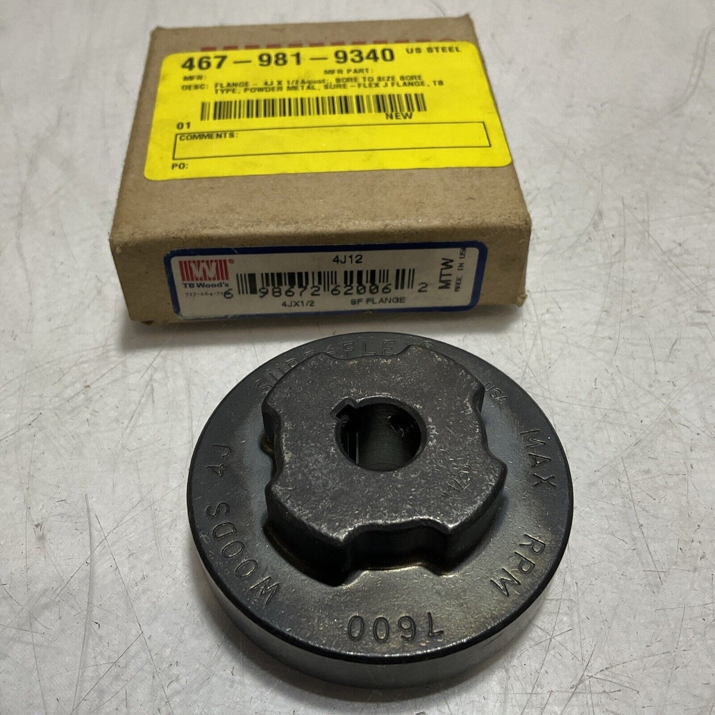 TB WOODS 4J12 SLEEVE COUPLING FLANGE SPACER SIZE-4 7.600RPM MAX 222-U3S