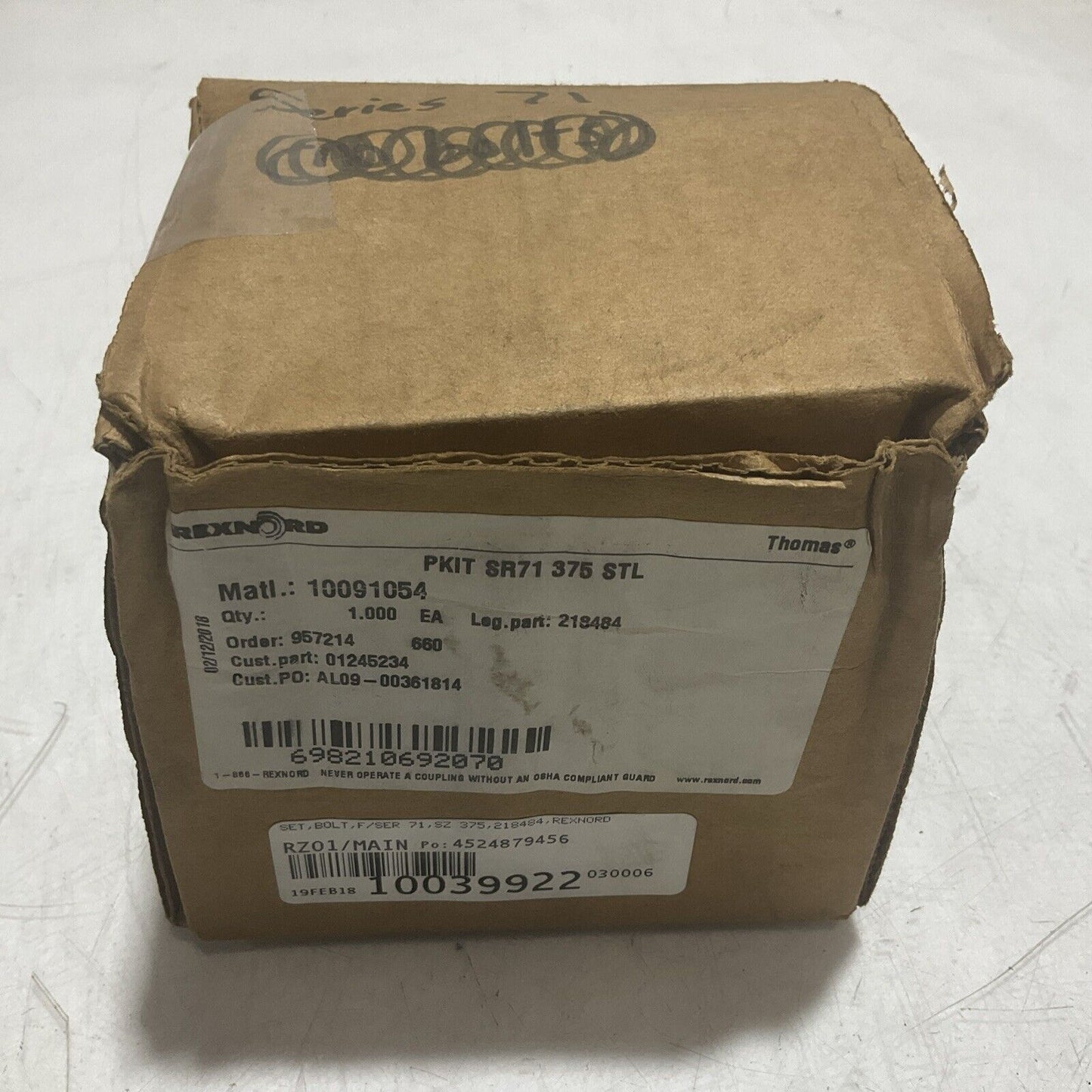 REXNORD THOMAS SR71 375 STL 218484 SET BOLT DICS COUPLING SERIES 71 U3S