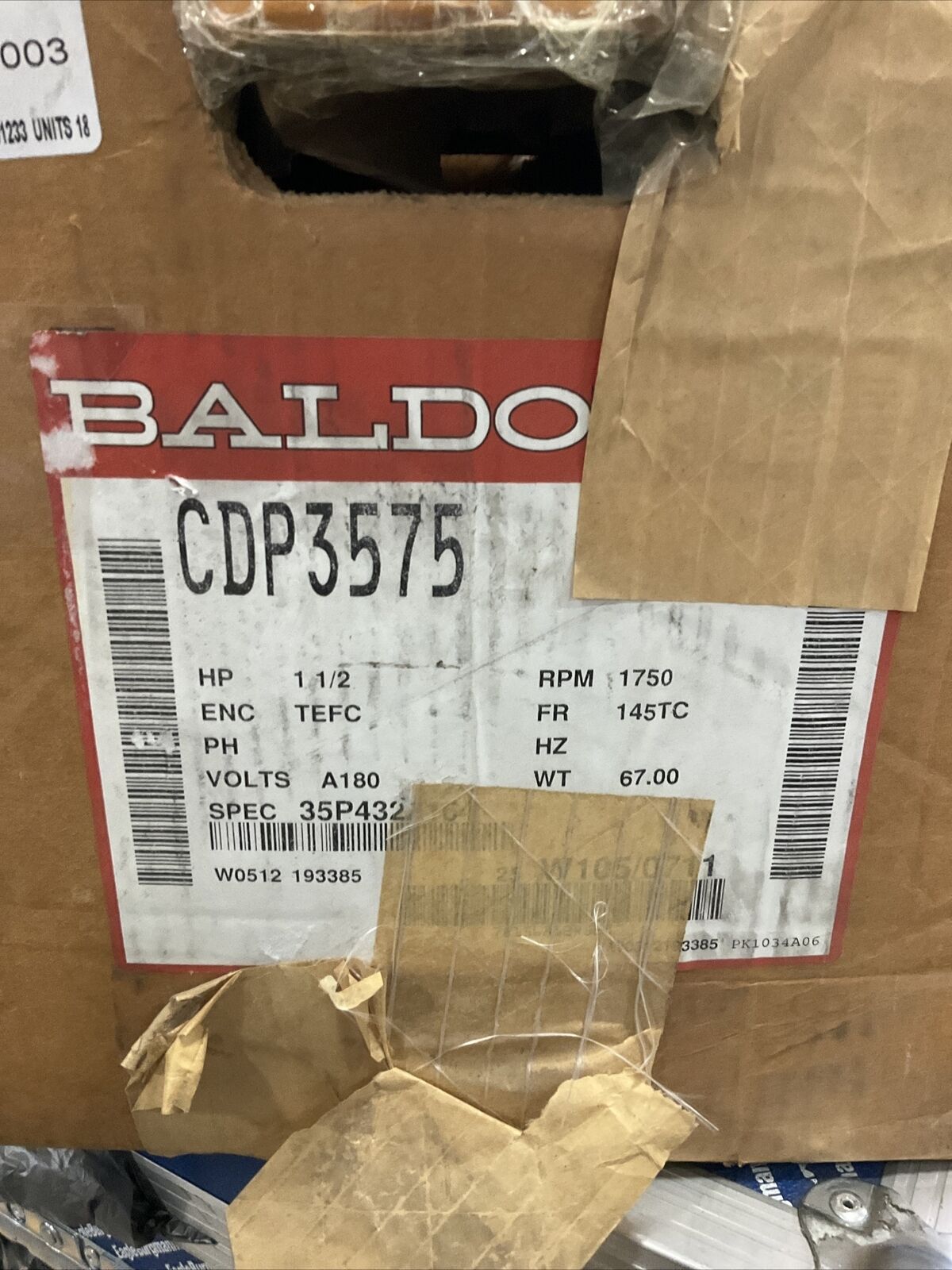 BALDOR RELIANCE CDP3575 MOTOR PUMP 1 1/2HP 1750RPM HOWDEN 91233 PUMP 373